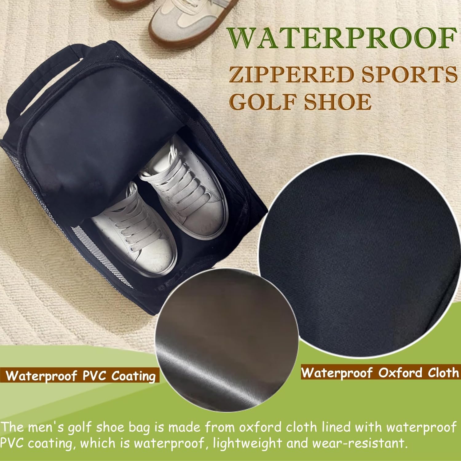 Golf Shoe Bag for Men Women, Mesh Travel Bag for Shoes, Water Proof Ventilation Shoe Bags for Gym, Outdoor Shoes Carrier with Zippered and Handle (Black/Blue-1 Pack) - Image 5