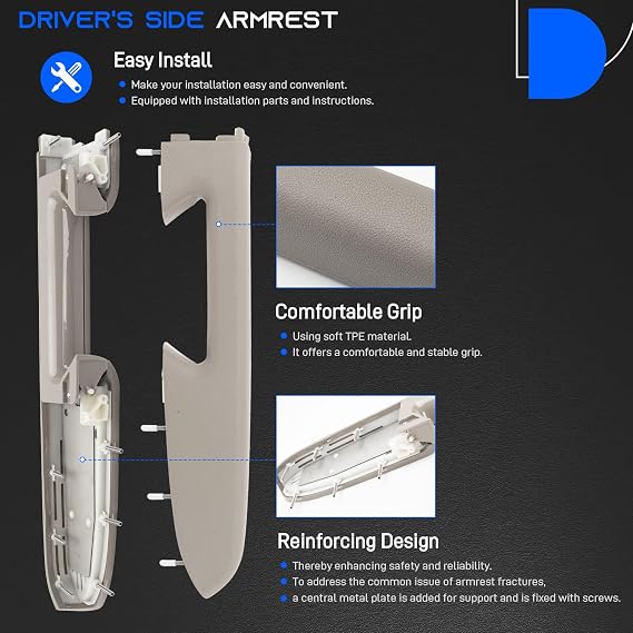 22818466 Front Left Driver Side Door Panel Armrest Repair Kit with Release Handle Below Compatible with 2010-2014 Chevy Silverado 1500 2500HD 3500HD and GMC Sierra 1500 2500HD 3500HD, Gray