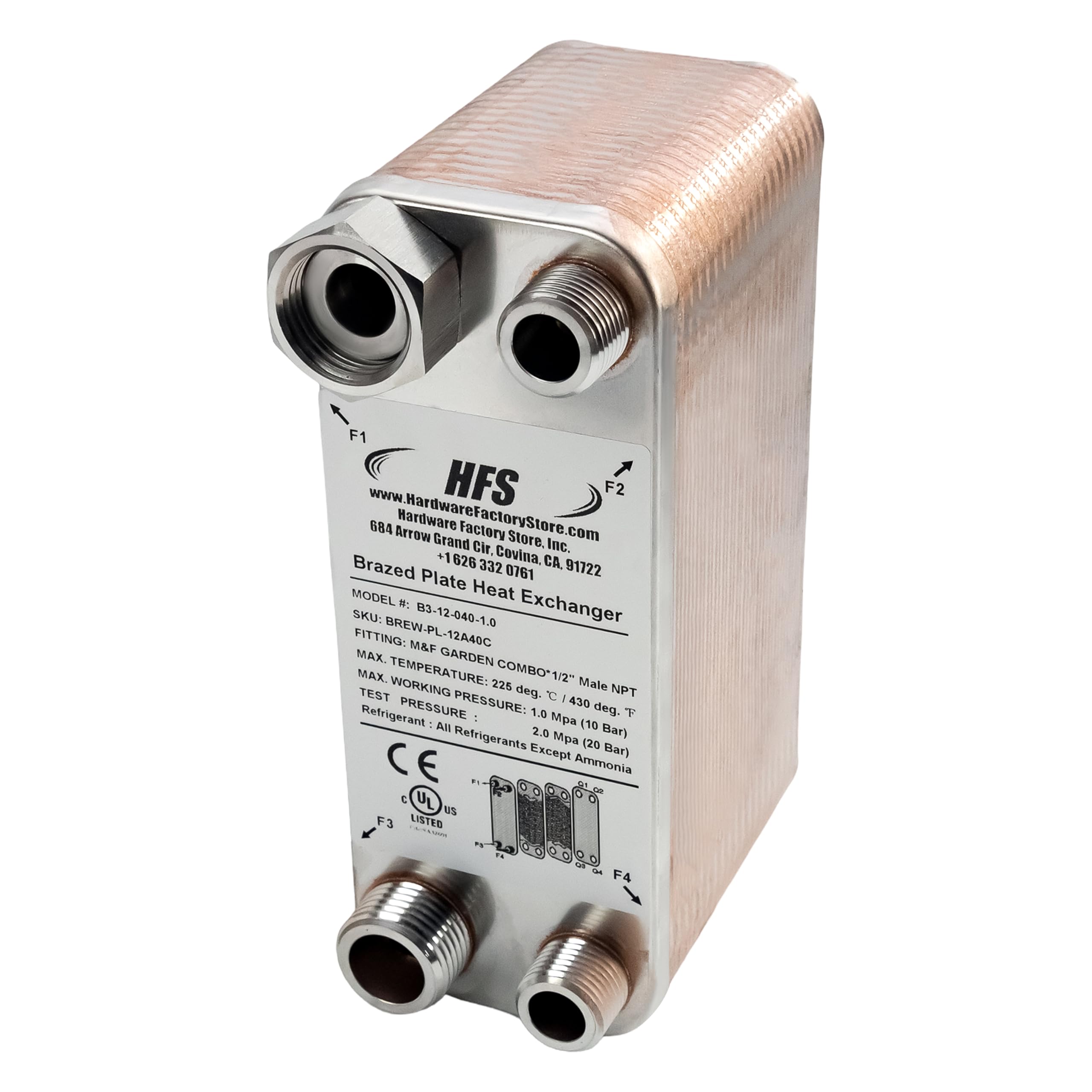HFS (R) 40-Platten-Wärmetauscher aus Edelstahl 304, selbstgebrautes Bier-Würzekühler, 19,1 x 7,4 cm, M&F Garden Combo x 1,27 cm NPT, schnelles Bierkühlsystem (19,1 cm x 7,4 cm, MF Combo x 1,27 cm NPT)