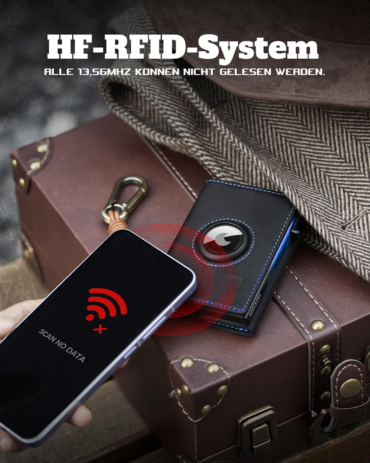 DODENSHA® MagSnap Airtag Wallet Herren: Smart Wallet für 10+ Karten, Wallet mit Münzfach, Geldbeutel mit AirTag* Fach, Geldbörse Herren mit RFID Schutz, Schwarz Blau