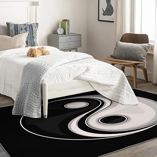 Miniatura 2 de Yin Yang Alfombra y decoración del hogar, alfombra de 2 x 3 pulgadas, alfombras chinas para entrada, sala de estar, dormitorio, alfombra blanca y