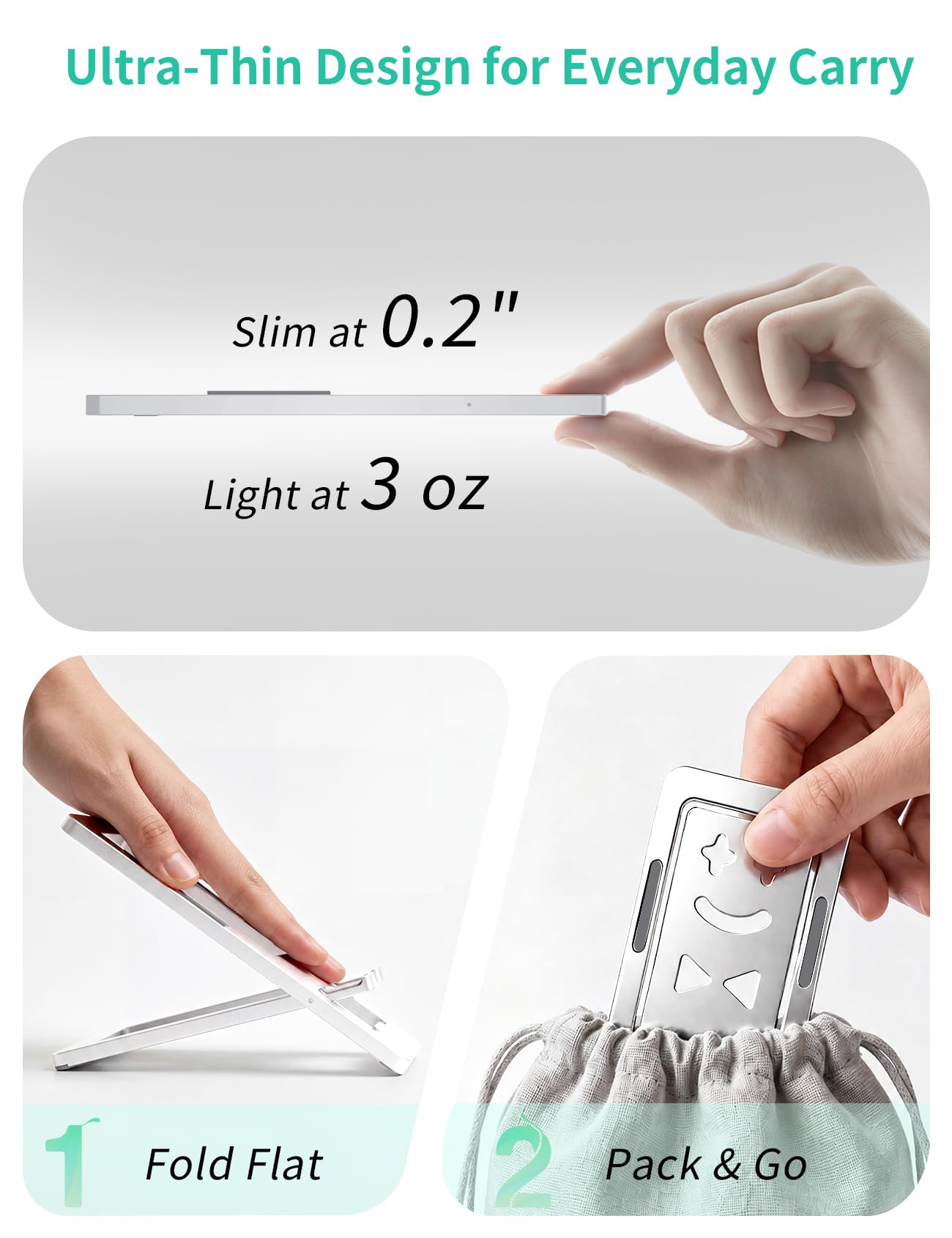 Aoviho Soporte portátil para teléfono para escritorio, ajustable y plegable, soporte de aluminio para teléfono, accesorios de escritorio de oficina, se adapta a todos los dispositivos de 3.7 a 7