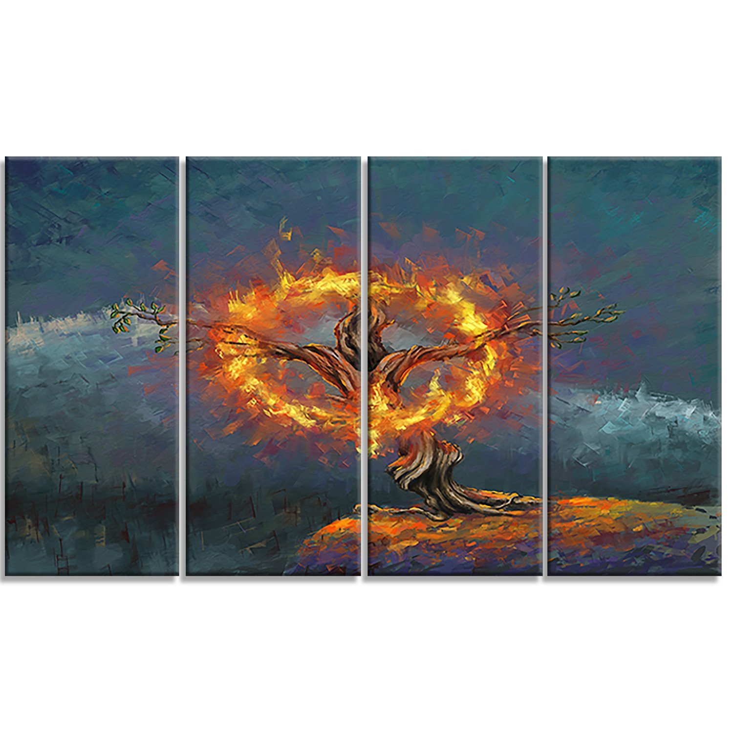 Designart God in The Burning Bush-Landscape Metal Wall Art-MT6204-48x28-4 Panels, 28'' H x 48'' W x 1'' D 4P