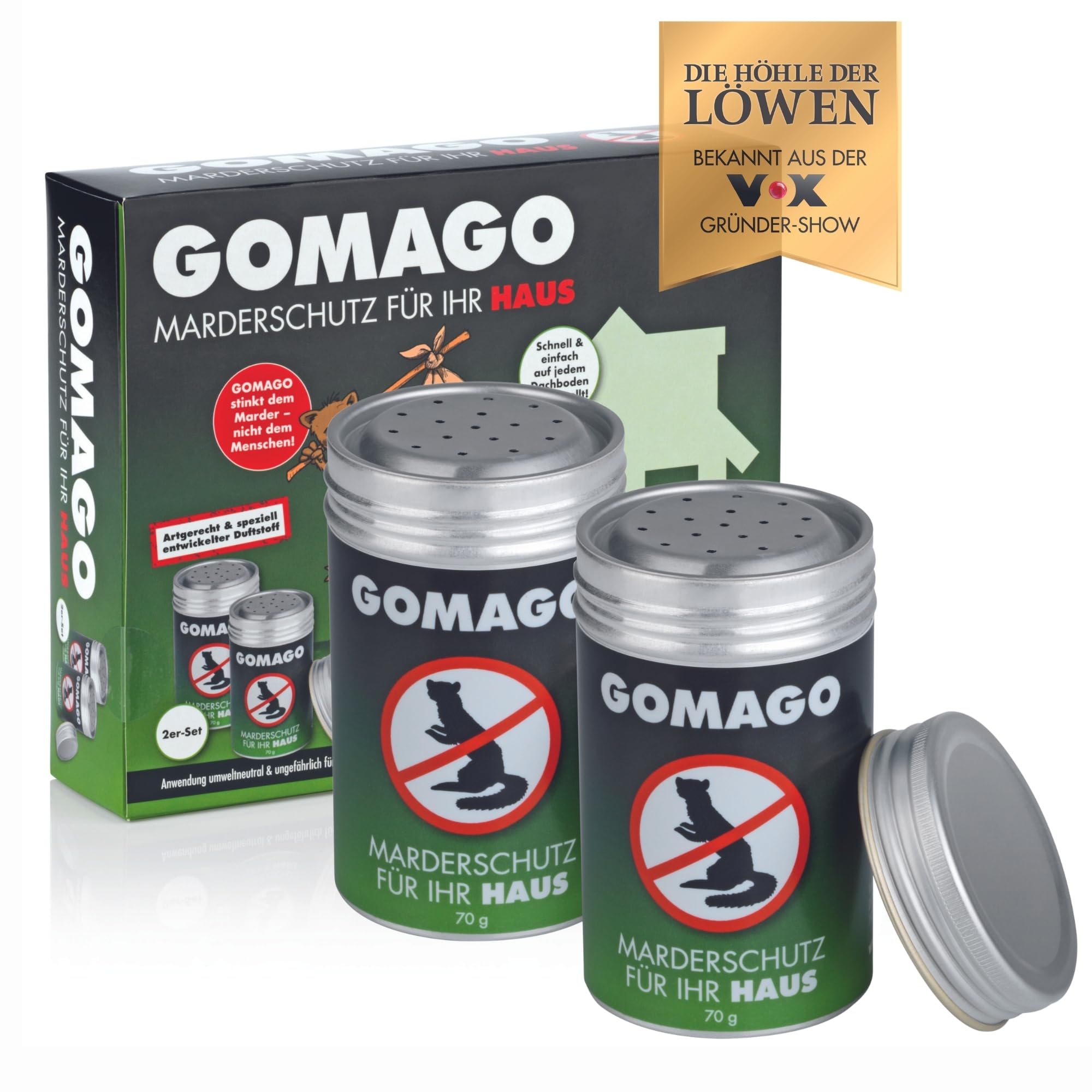 GOMAGO Marderschutz für Ihr Haus | zuverlässige und artgerechte Mardervergrämung durch Duftstoff | Alternative zu Marderschreck, Marderspray, Ultraschall u.ä. | [2 x 70g]
