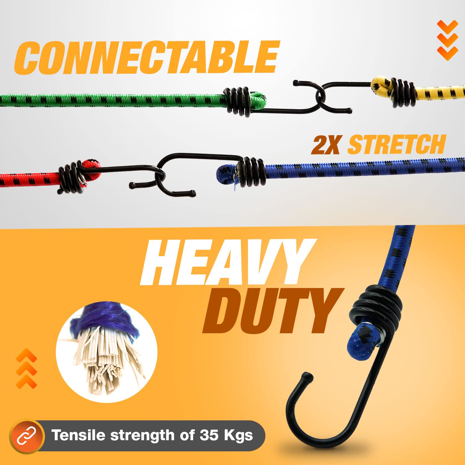 Corde Elastiche Con Ganci Regolabili 122 Cm | 4 Pezzi Per Campeggio, Telo Camion, Bagagli | UV Resistant Bianco/Nero