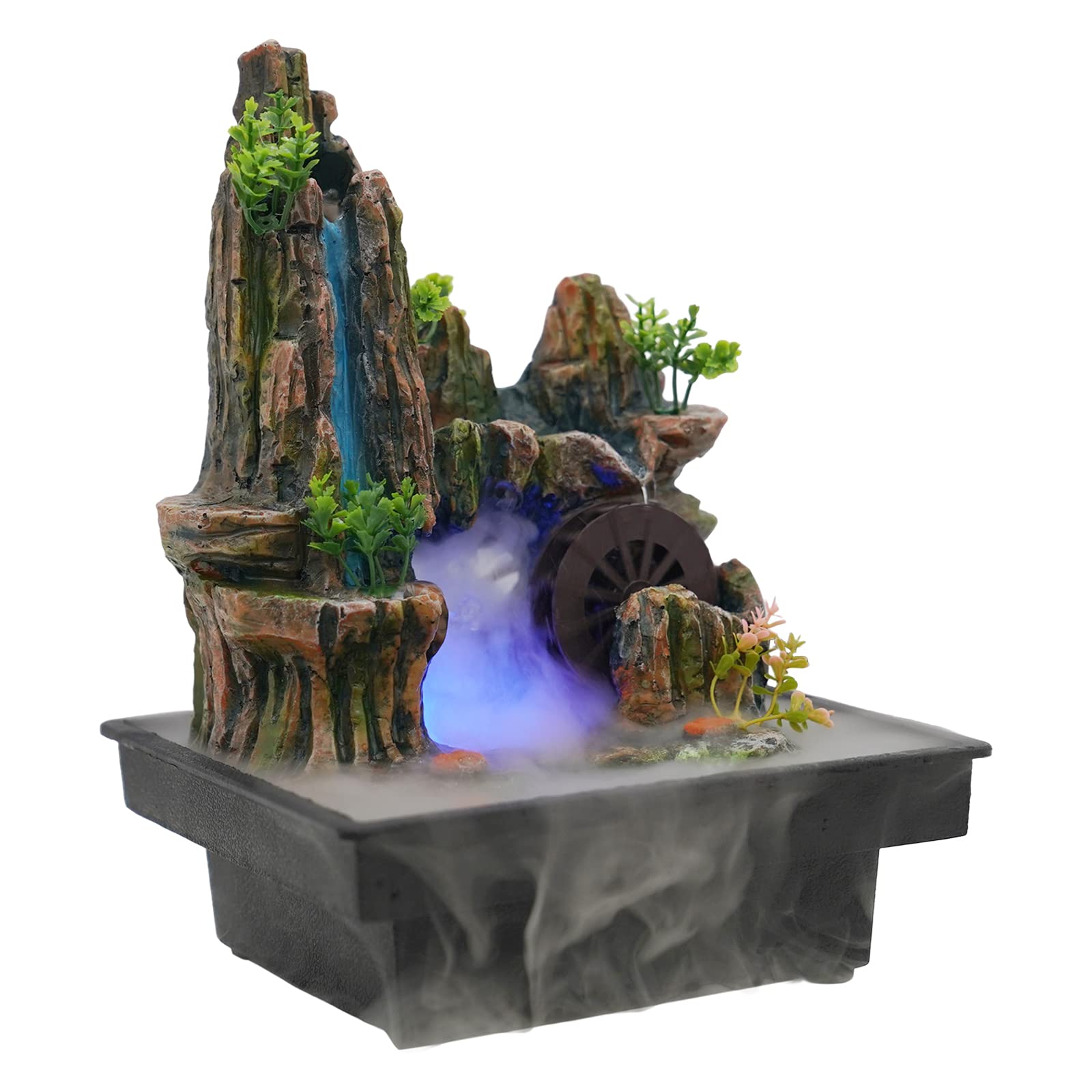 Headery Indoor Waterfall with LED Light and Mist Maker,Square Water Fountains Indoor, Relaxing Landscape Tabletop Fountain Zen Meditation Decoration for Home Office Restaurant
