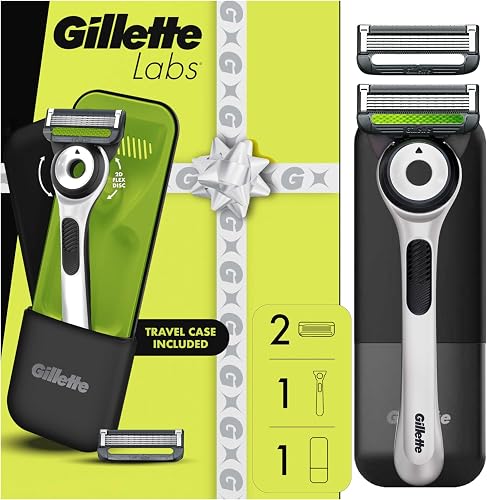 Gillette Labs Shaving Razor for Men, White Edition Handle, 2 Blade Refills and Travel Case, Gift Set