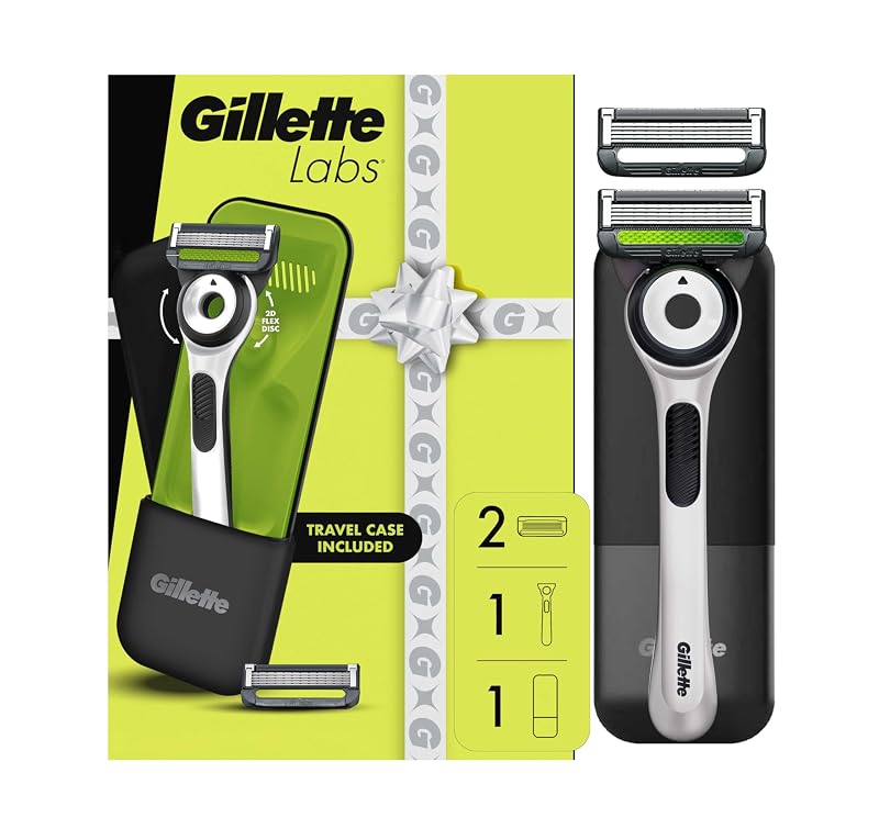 Gillette Labs Aparelho de Barbear Masculino White Edition com 2 Recargas de Lâmina e Estojo de Viagem