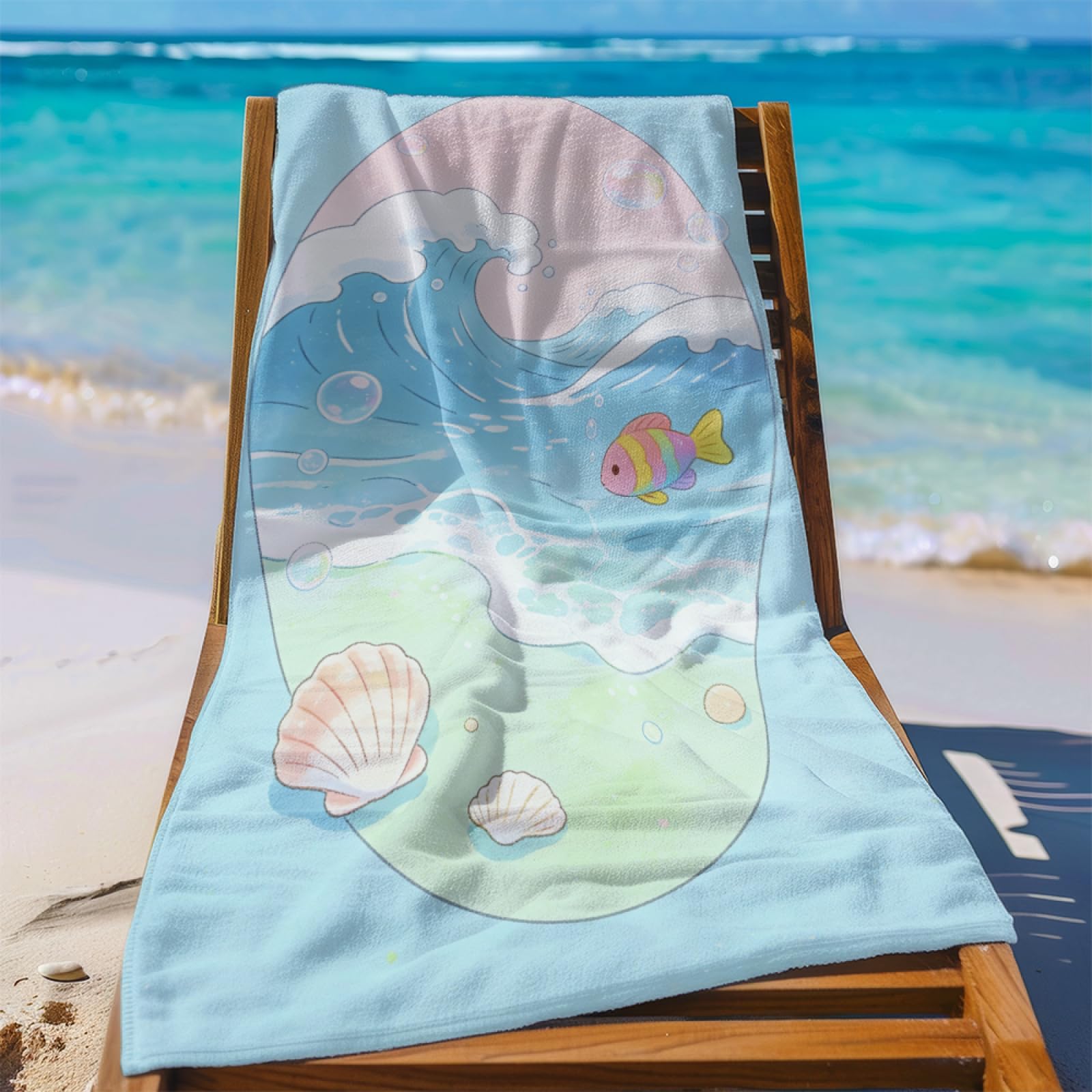 Drap de Plage XXL 200X200 Shell Bleu Rose Serviettes de Plage en Microfibre,Serviette Piscine Extra Large sans Sable pour Adultes Séchage Rapide
