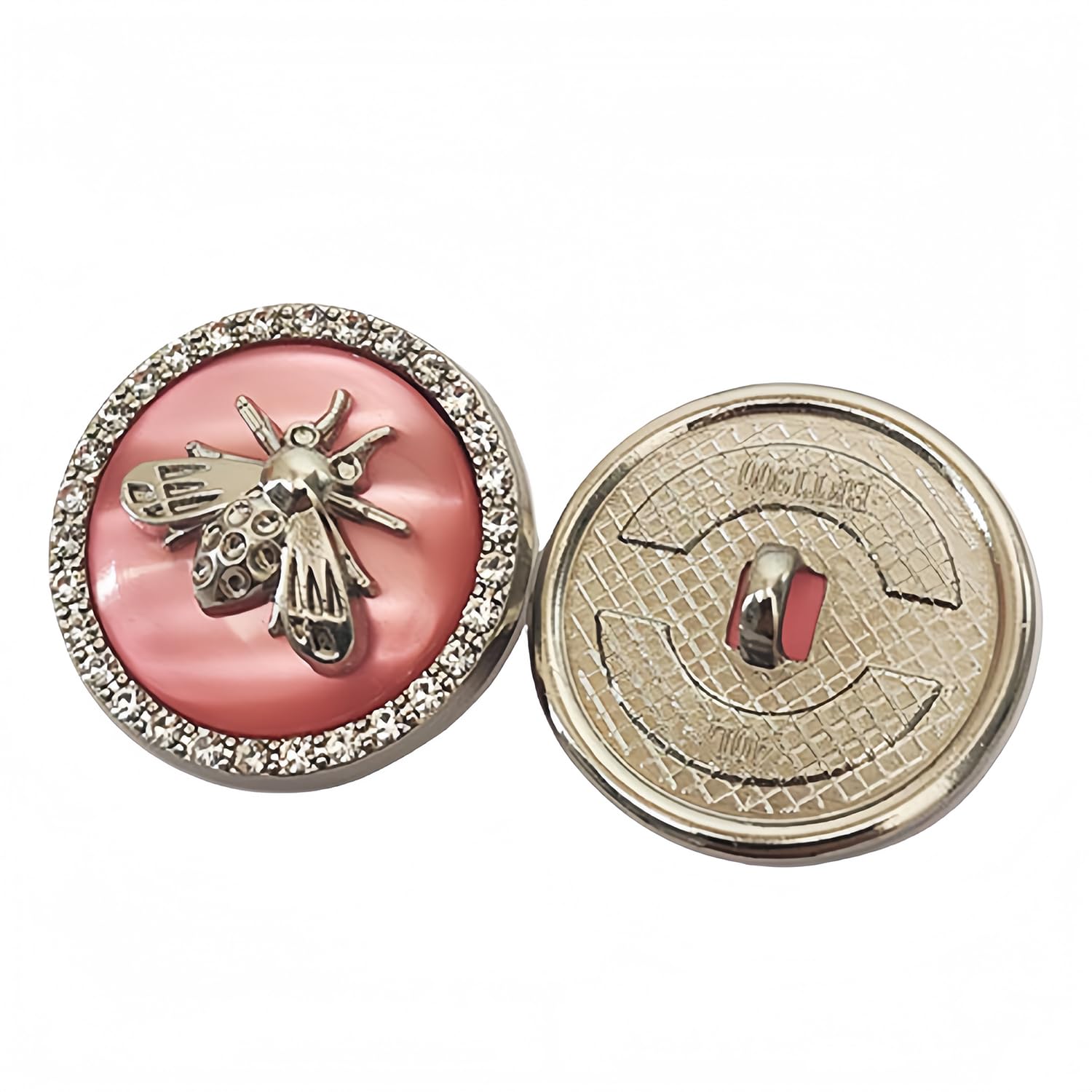 5 Pcs Metal Rhinestone Honey Bee Botton Round Shape Button for Sewing DIY Crafts Jewelry Making (Silver Pink, 23mm)