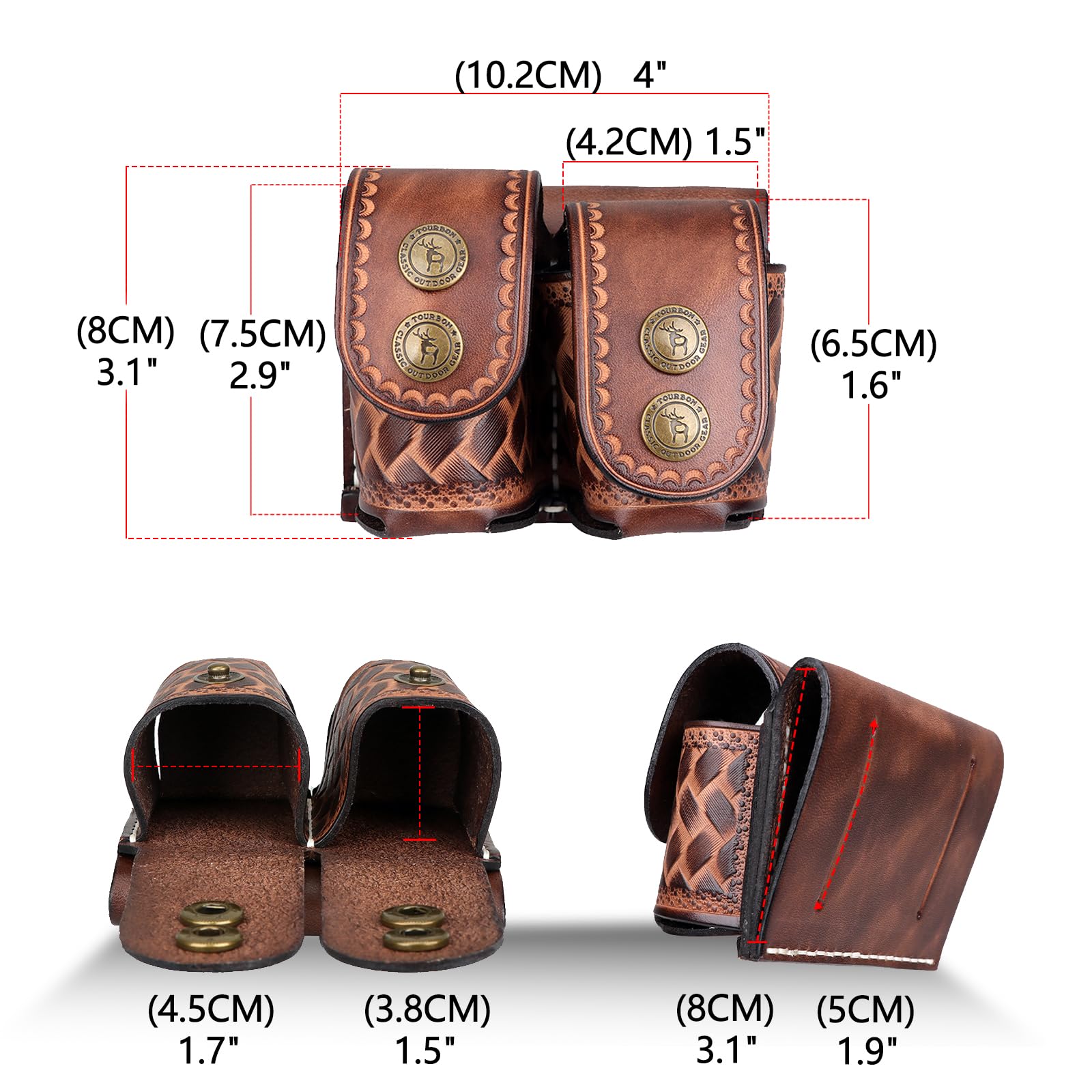 TOURBON Leather Double Speedloader Pouch Belt Carrier Speedloader Holder Case for .38 .357 .44 .45