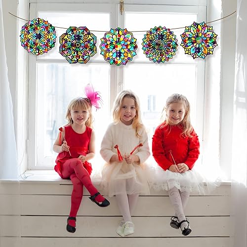 Miniatura 5 de Paquete de 18 adhesivos de mandala para ventana, kit de bricolaje para adultos, atrapasueños para ventanas, artes y manualidades, kit de bricolaje