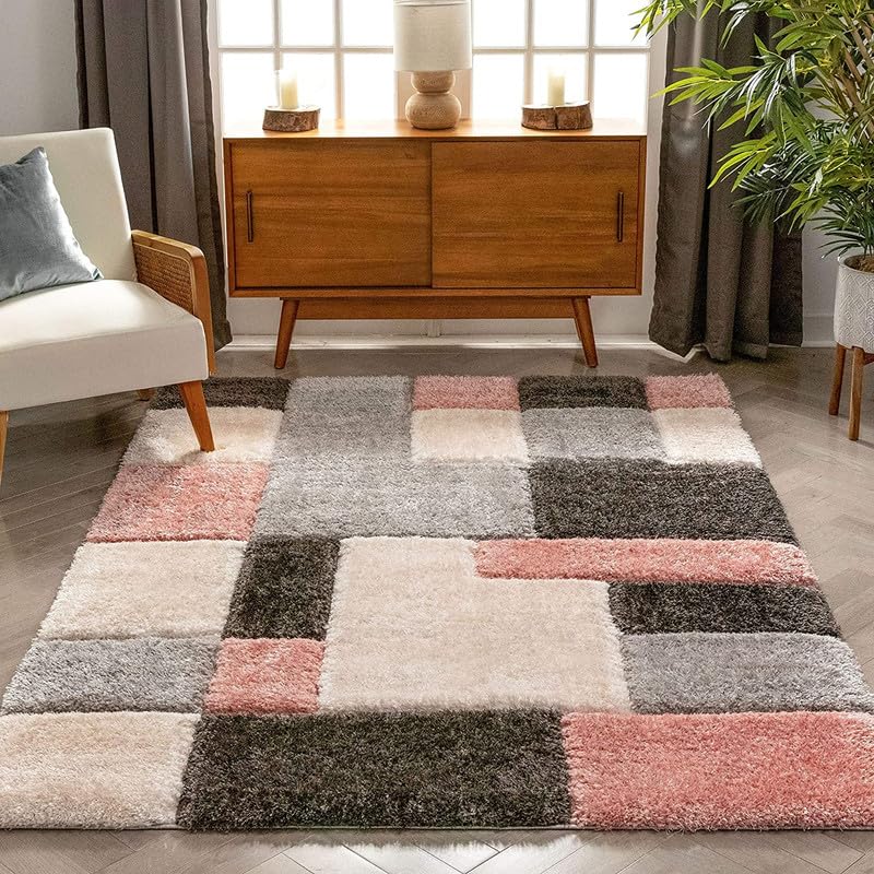 Image of Shaggy Area Rug - Extra Plush Luxury Carpet, Super Soft & Cozy Feel| Perfect for Living Room, Bedroom, and Stylish Home Decor- Peach Black (5 x 7 ft)