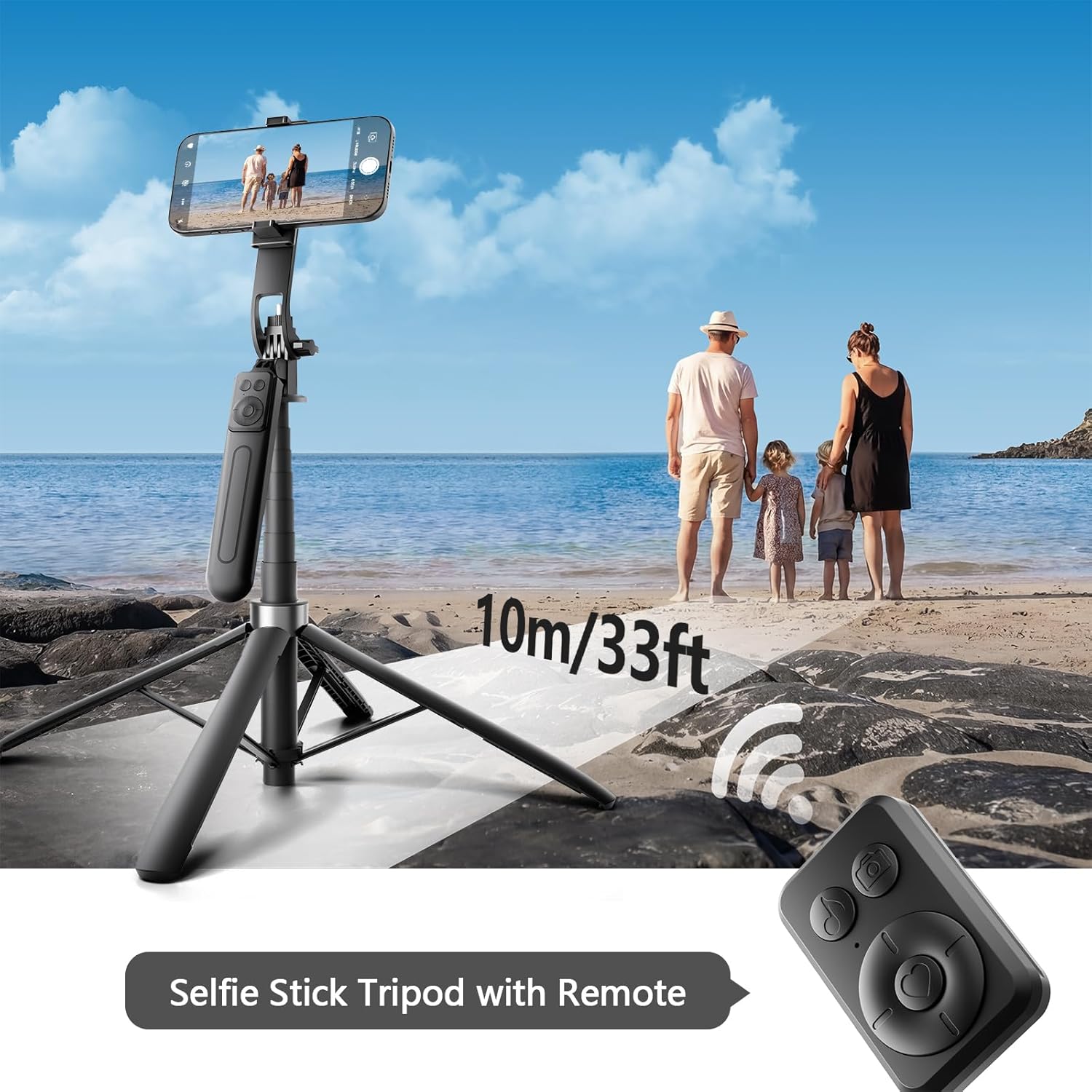 71" Phone Tripod, Tripod for iPhone & Extendable Selfie Stick with Remote, 360° Rotating Cell Phone Holder for Vlog Gym Travel and Anti-Slip Quad Base, Compatible with Phone Android Camera