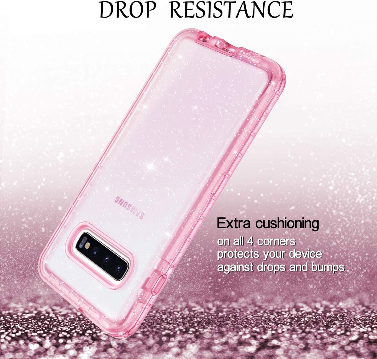 Lontect Compatible with Galaxy S10 Plus Case Glitter Clear Sparkle Bling Heavy Duty Shockproof Hybrid Hard PC+Soft TPU Dual Layer Protective Cover for Samsung Galaxy S10 Plus,Pink Clear/Silver Glitter
