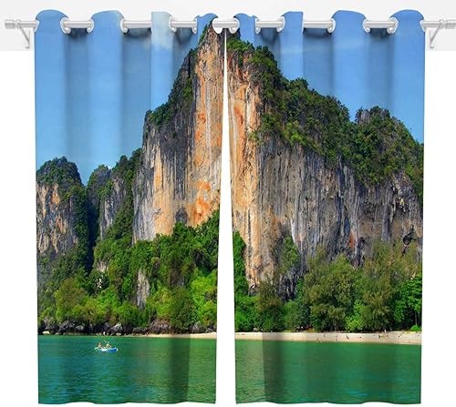 Miniatura 2 de Cortinas opacas de paisaje de montaña para habitación, 2 paneles de cortinas de puerta oscuras para decoración de habitación de 72 pulgadas de ancho