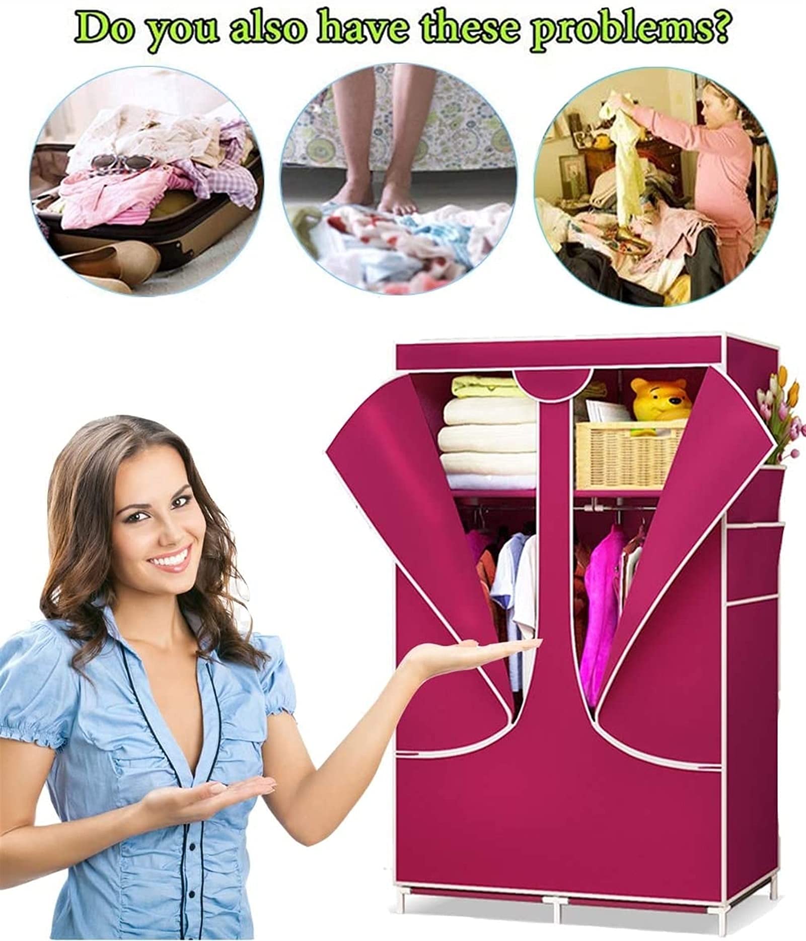 Tragbarer Kleiderschrank, Stoff-Kleiderschrank, Kleiderschrank, Schlafzimmer, zusammengebaut, einfacher Stoffschrank, einfacher Hänge-Kleiderschrank, Reißverschluss, vollständig ve