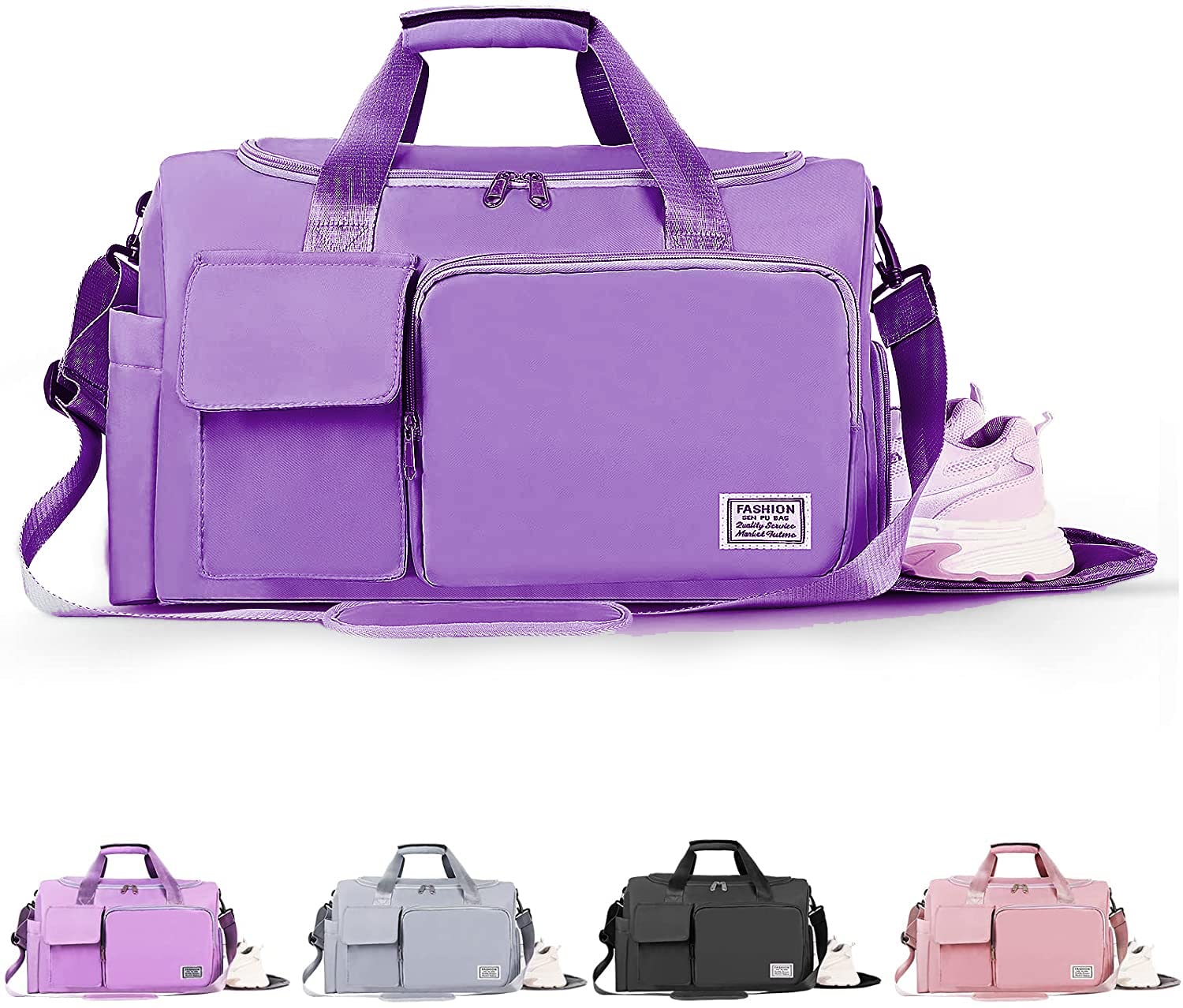 Pqwata Gym Bag, Travel Bag Sport Duffel Bag, Large Capacity Portable Foldable, Carry Luggage Bag for Weekender Sports, Vacation for Men Women (Purple)