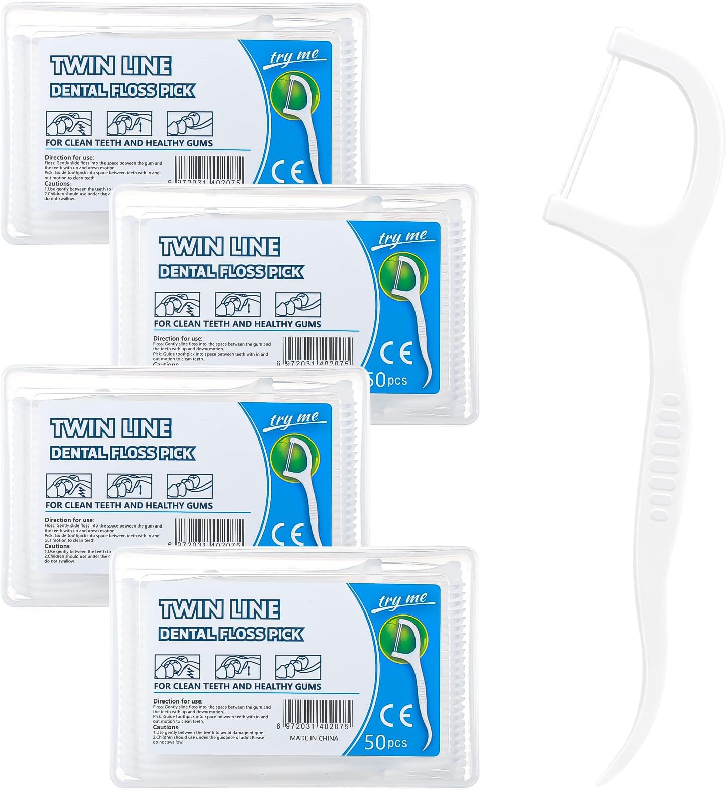 Hemiks 200 Pcs Twin-Line Dental Floss Picks - 2 in 1 Interdental Sticks with Portable Cases Floss Sticks Dental for Teeth Cleaning - Disposable Toothpicks for Travel, Home, Office, Hotel