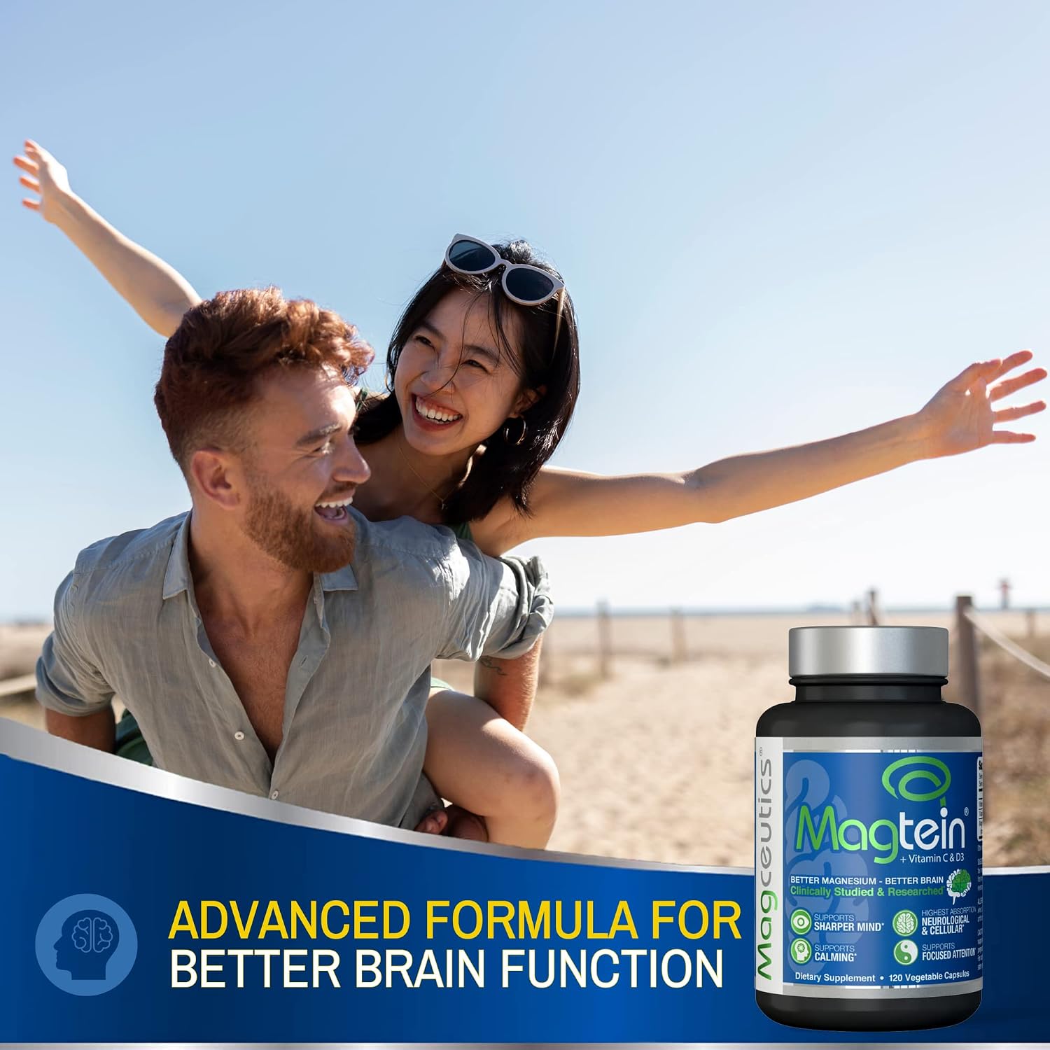 Magnesium L-Threonate 2000mg Capsules | High Absorption Magnesium | Supports Focus, Memory, & Learning | 100% Water Soluble Magnesium | 30 Day Supply - 120 Count Veggie Capsules