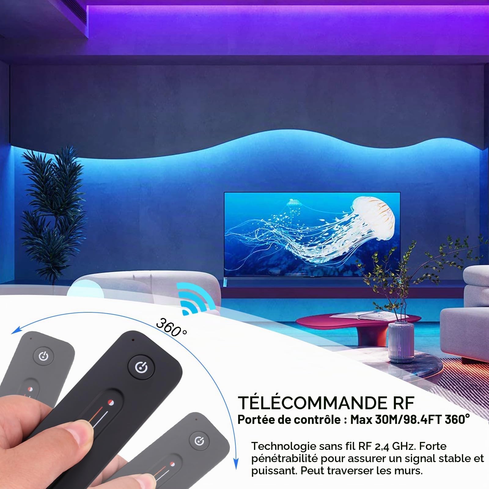 JOYLIT Contrôleur LED RGBW avec Télécommande RF 2.4GHz, DC 12-24V 4CH X 4A/CH, 192W-384W pour SMD COB RGBW, RGB, CCT, Gradation Mono Couleur (VP + R14)