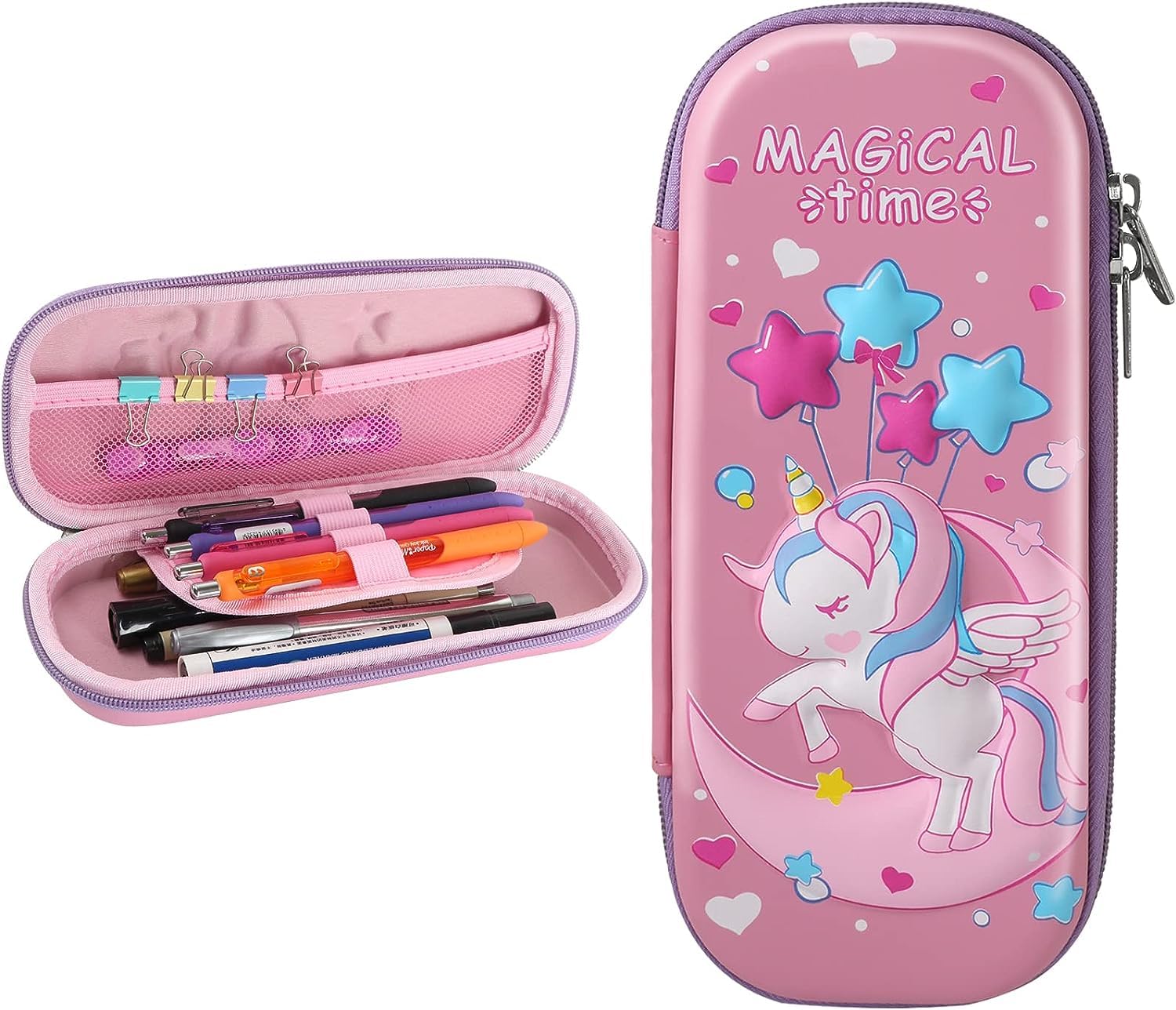 BANQLYN Unicorn Pencil Case for Girls,Cute Unicorn Pencil Pen Bag Pink Pencil Pouch for Kids Girl, Medium Capacity with Compartments Cartoon Pencil Bags, Star Unicorn, Cute Pencil Case