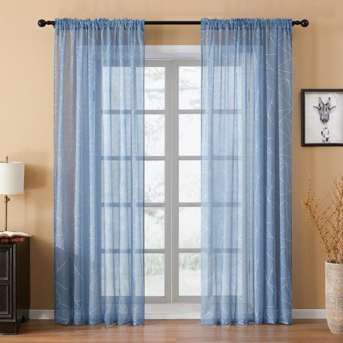 Rideaux géométriques de style nordique pour le salon rideaux transparents modernes pour la décoration de rideau de fenêtre de chambre à coucher en mousseline de soie-bleu marine,w200cm x h250cm,pull