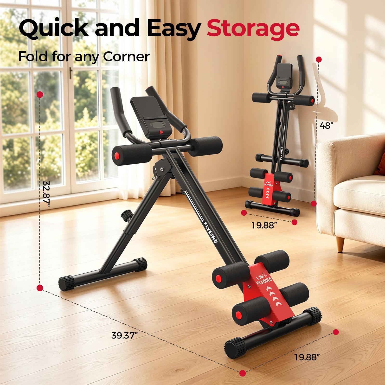 AW1 Ab Workout Machine, Ab Crunch Machine Ab Workout Equipment Foldable for Home Gym, Bottom-Up Abdominal Trainer for Core Waist Workout and Body Shaping with Adjustable Heights and Angles, Red
