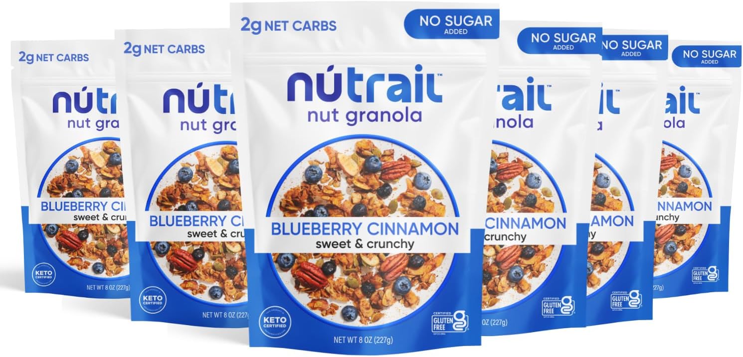 NuTrailNut Cereal, Blueberry Cinnamon, No Added Sugar, Gluten Free, Grain Free, Keto, Low Carb, Healthy Breakfast Cereals, 8 Ounces (Pack of 6)