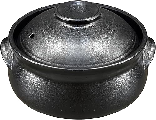 Cazuela de cerámica coreana de cerámica negra con tapa, para cocinar olla caliente Dolsot Bibimbap y sopa (37.2 fl oz)