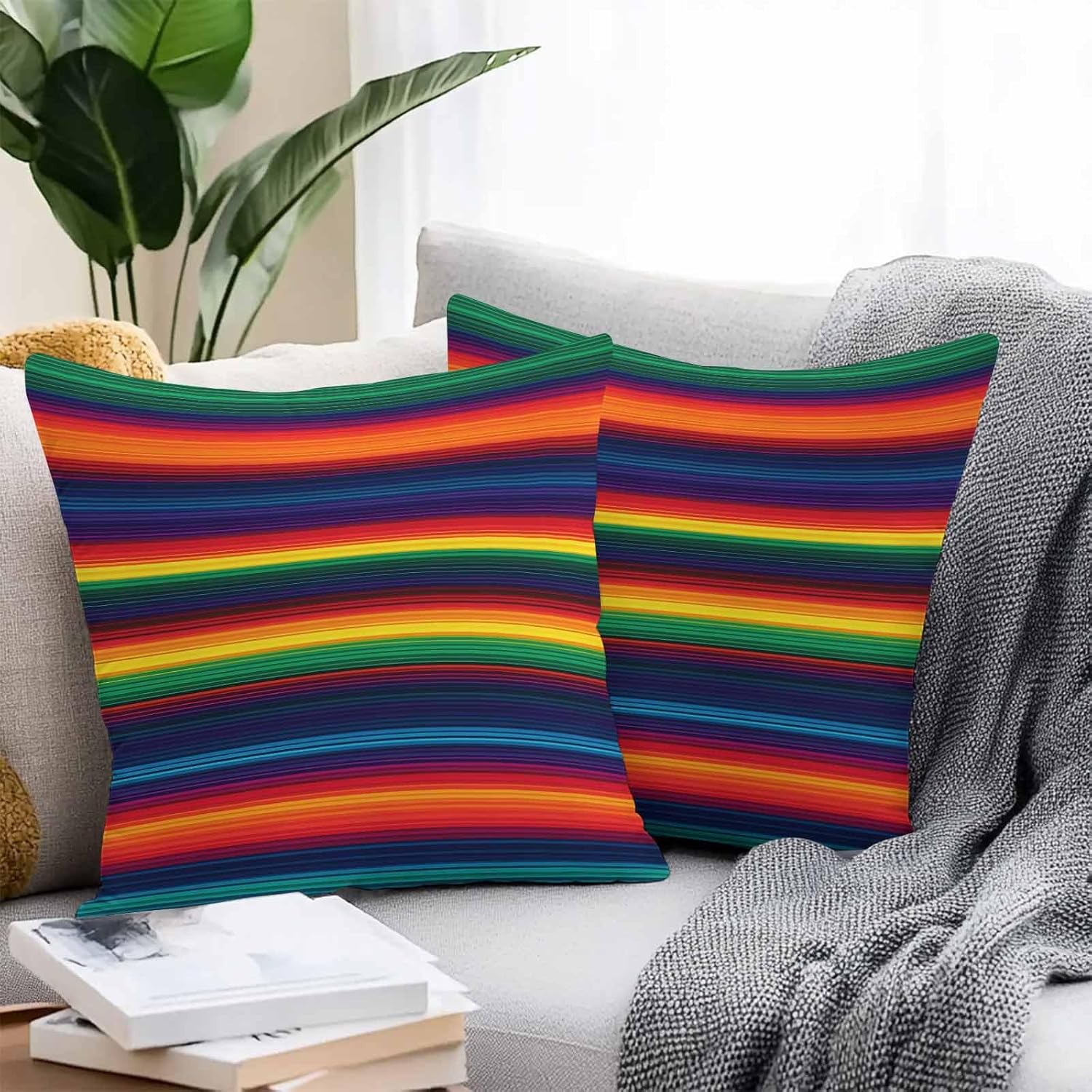 Outdoor Throw Pillow Covers Waterproof Pillow Cases 26x26 Colorful Mexican Stripes Ethnic Style Decorative Pillow Covers Cushion Cases for Couch Sofa Patio Garden 2 Pack Orange Gradient Geometric