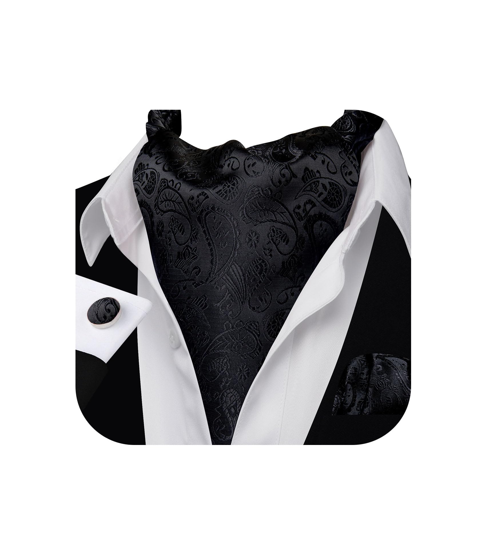 Barry.Wang Ascot for Men Cravat Tie Sets Paisley Scarf Self Tie Necktie