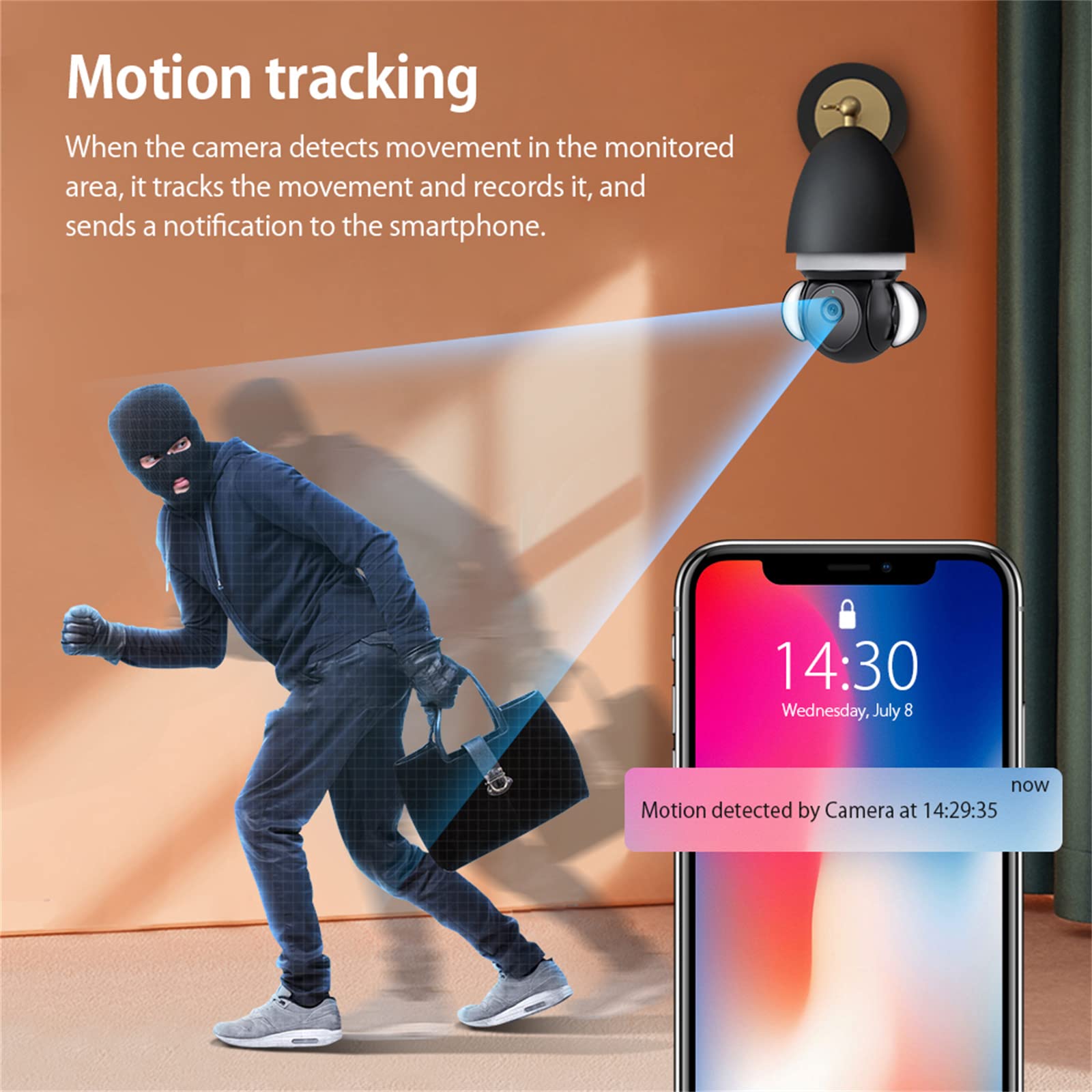 Ampoule De Caméra De Sécurité Tuya, Caméra Wifi 5MP HD PTZ Avec Vision Nocturne Pleine Lumière Suivi Automatique De Conversation Bidirectionnelle Pour Vidéosurveillance Intérieure