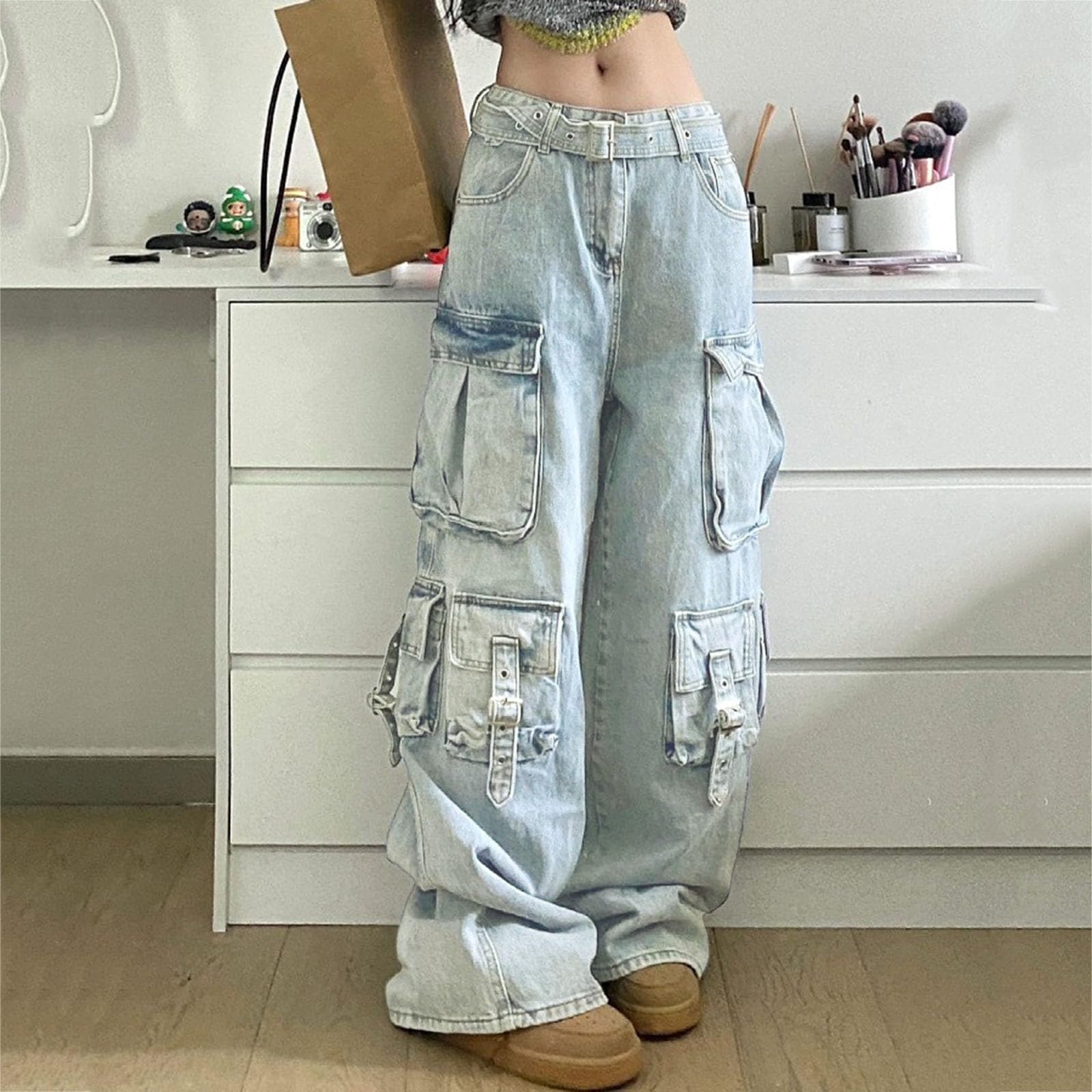 Jeans Mujer Pantalones Vaqueros Pantalón Rectos Tejanos Invierno Casual Elasticos Ropa Tallas Grandes Ligero Primavera Vaquero Baggy Ancho Pantalon