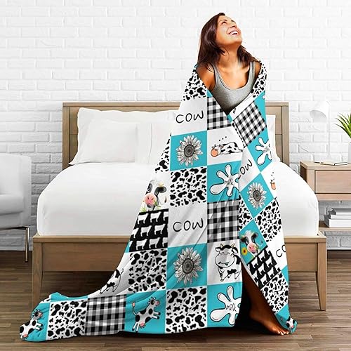 Miniatura 4 de ZCBEQ Manta con estampado de vaca, bonita y cálida, manta de franela de vellón para niños y adultos, para ropa de cama, sofá, decoración de viaje,