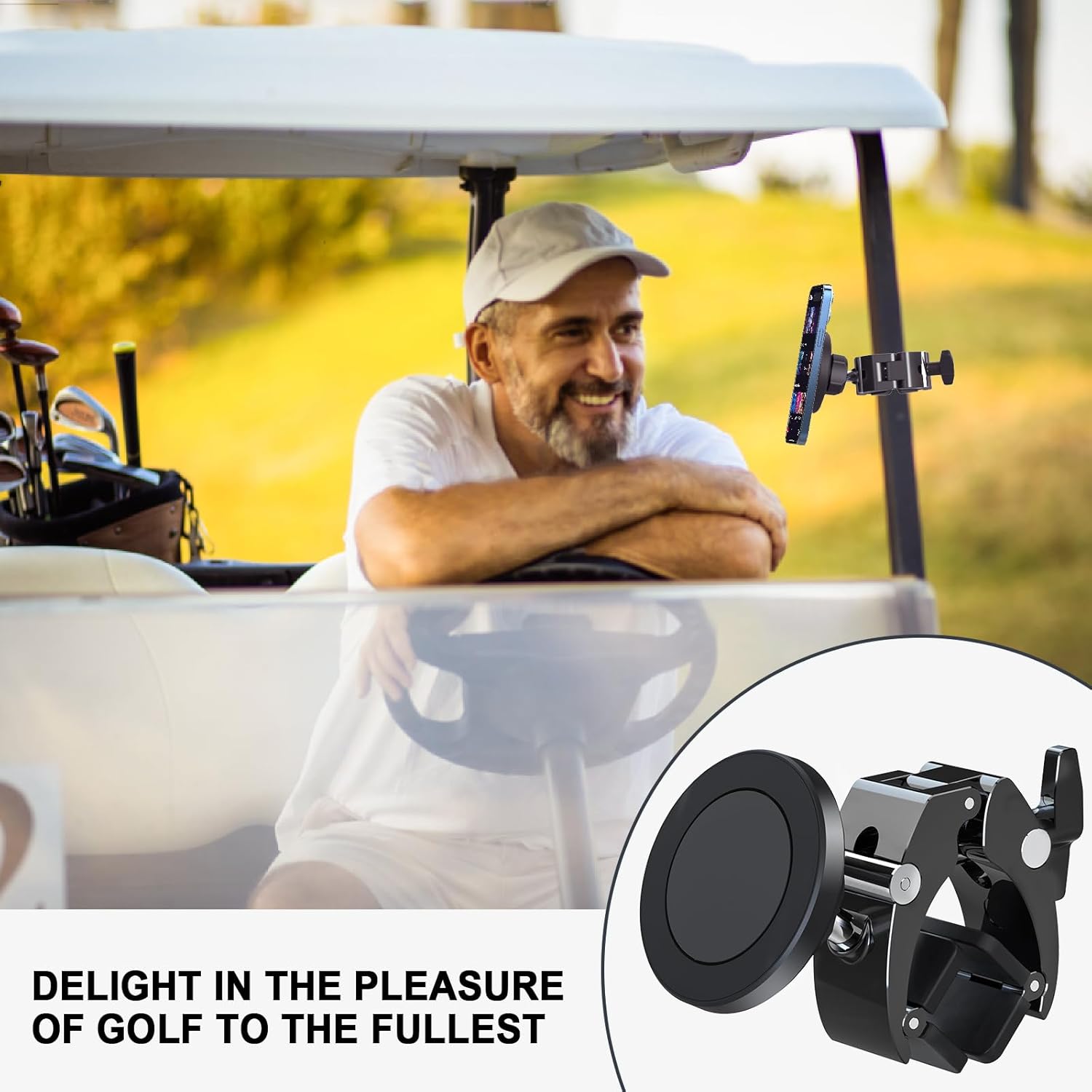 Magnetic Golf Cart Phone Holder for EZGO Club Car Yamaha,Universal Phone Mount Holder Compatible with iPhone Samsung Pixel and Smartphones,Golf Cart Accessories Fit Universal Phones - Image 2