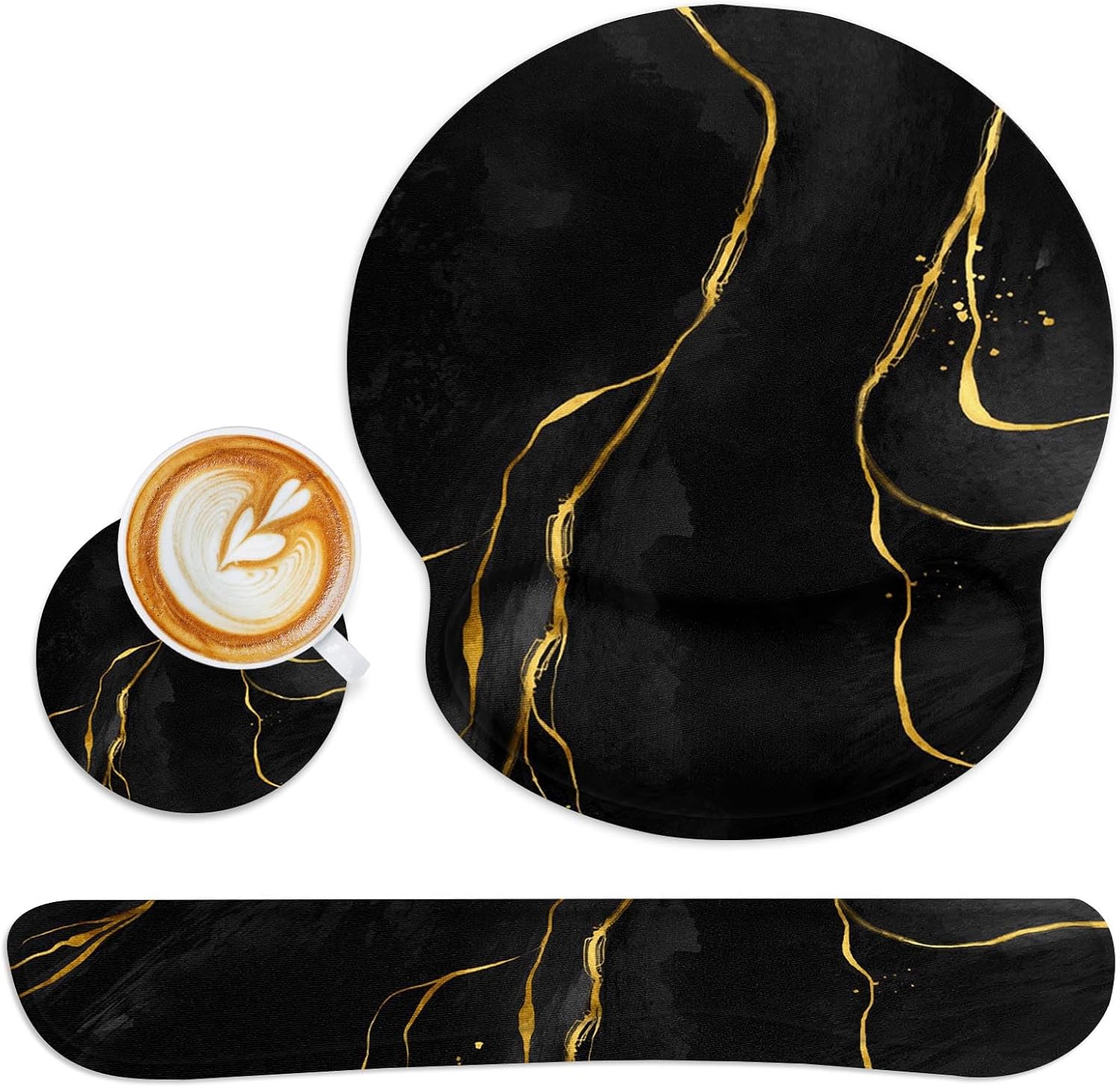 Britimes Ergonomic Mouse Pad Set with Wrist Rest, Black Gold Marble