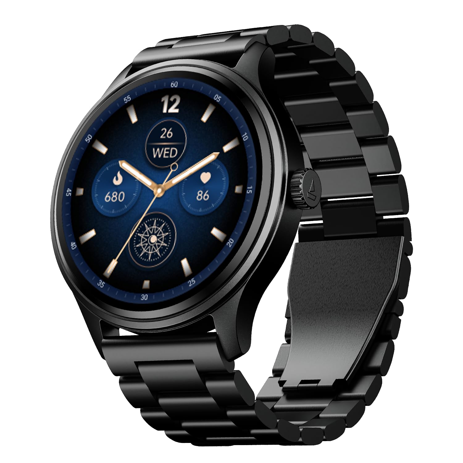 Boat Lunar Discovery Neo, 1.39" (3.5 cm) Round HD Display, Premium Metallic Finish, Animated Watchfaces, 100+ Sports Mode, Bluetooth Calling, Smart Watch for Men & Women (Steel Black)