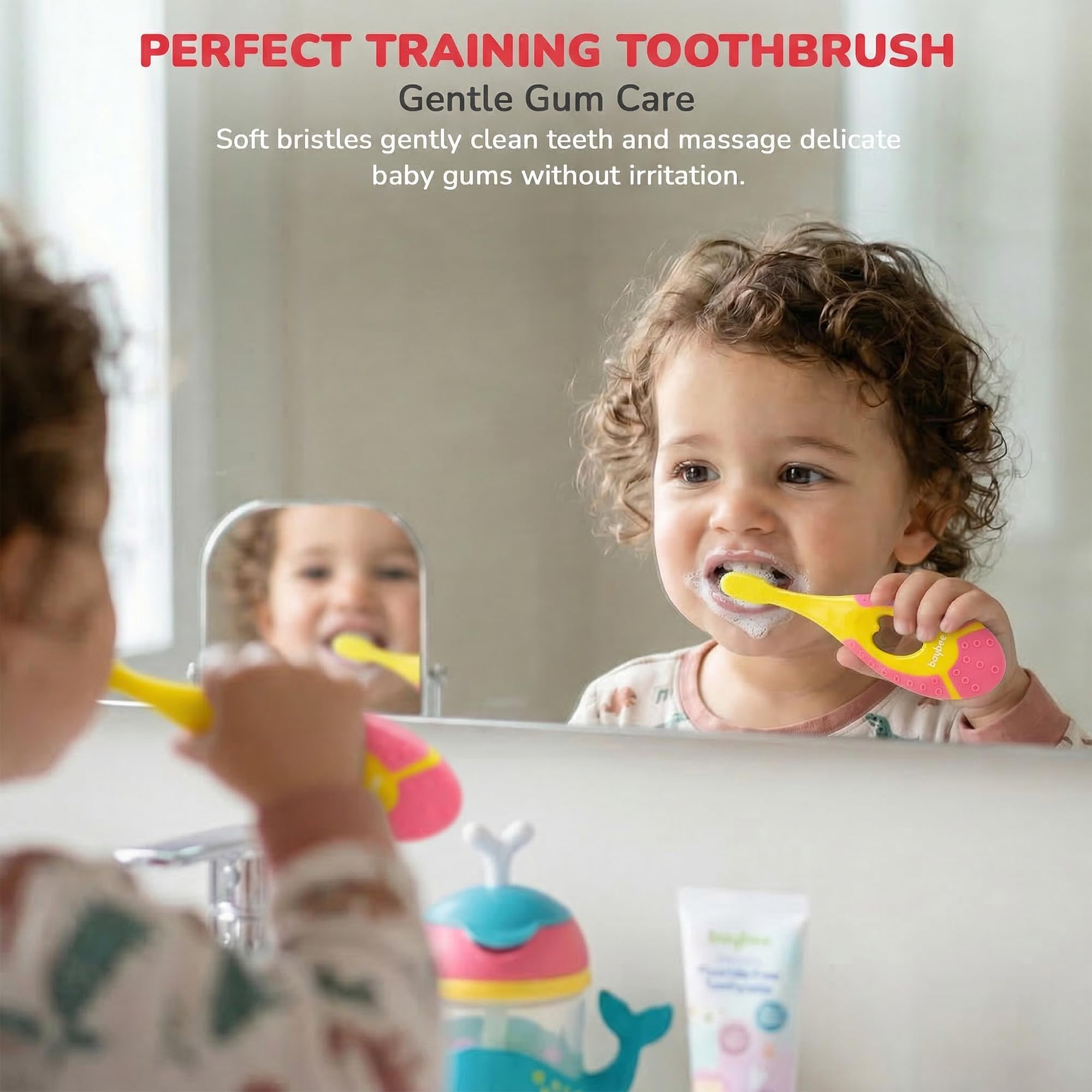 Baybee Ultra Soft Baby Toothbrush | BPA-Free Smooth Silicone Bristles | Easy Grip, Great For Massaging & Cleaning Gums Toddler Tooth brush | kids Safe and Effective Oral Care Toothbrush For 3M+ (Pink) 4