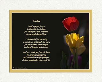Grandma Gift with Thank You Prayer for Best Grandmother Poem. Red & Yellow Tulips Photo, 8x10 Double Matted. Special Grandmother Gift for Christmas, Birthday Gift for Nana