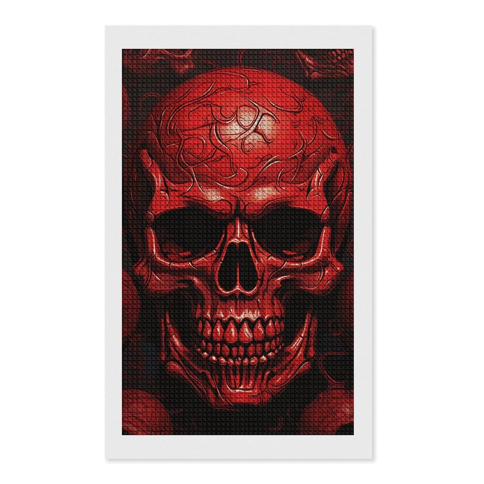 FodPand Red Skulls 5D Diamond Painting Kits for Adults Beginners Full Drill Square Diamond Dots Pictures Gem Art Supplies for Home Wall Room Decoration DIY Craft Set Gift 12x20