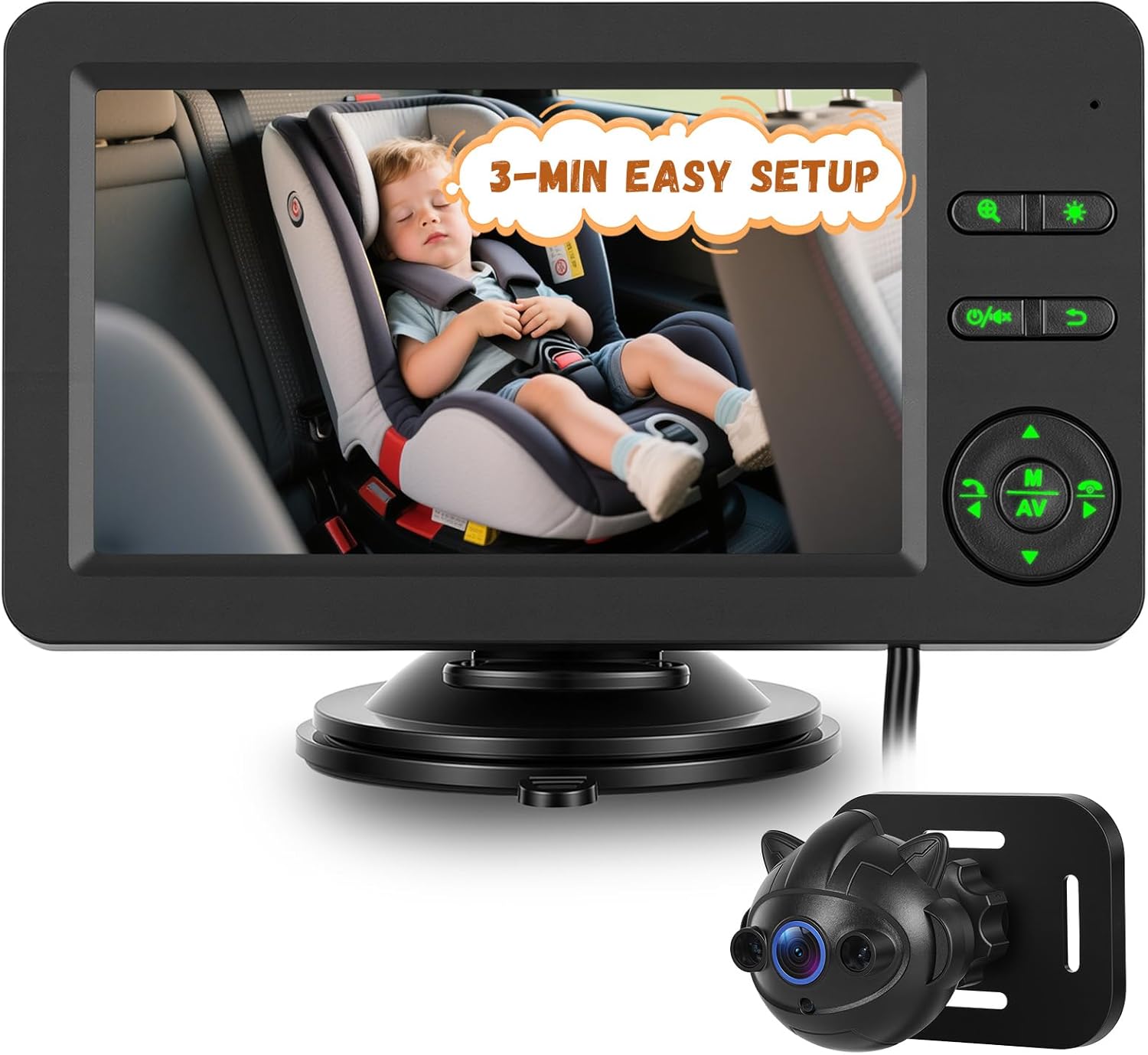 Baby Car Camera with Bluetooth Lullabies, 4.3″ HD Car Baby Monitor for Rear Facing Infant, 720P Baby Camera for Car with IR Night Vision, Easy Setup & Hands-Free Calling