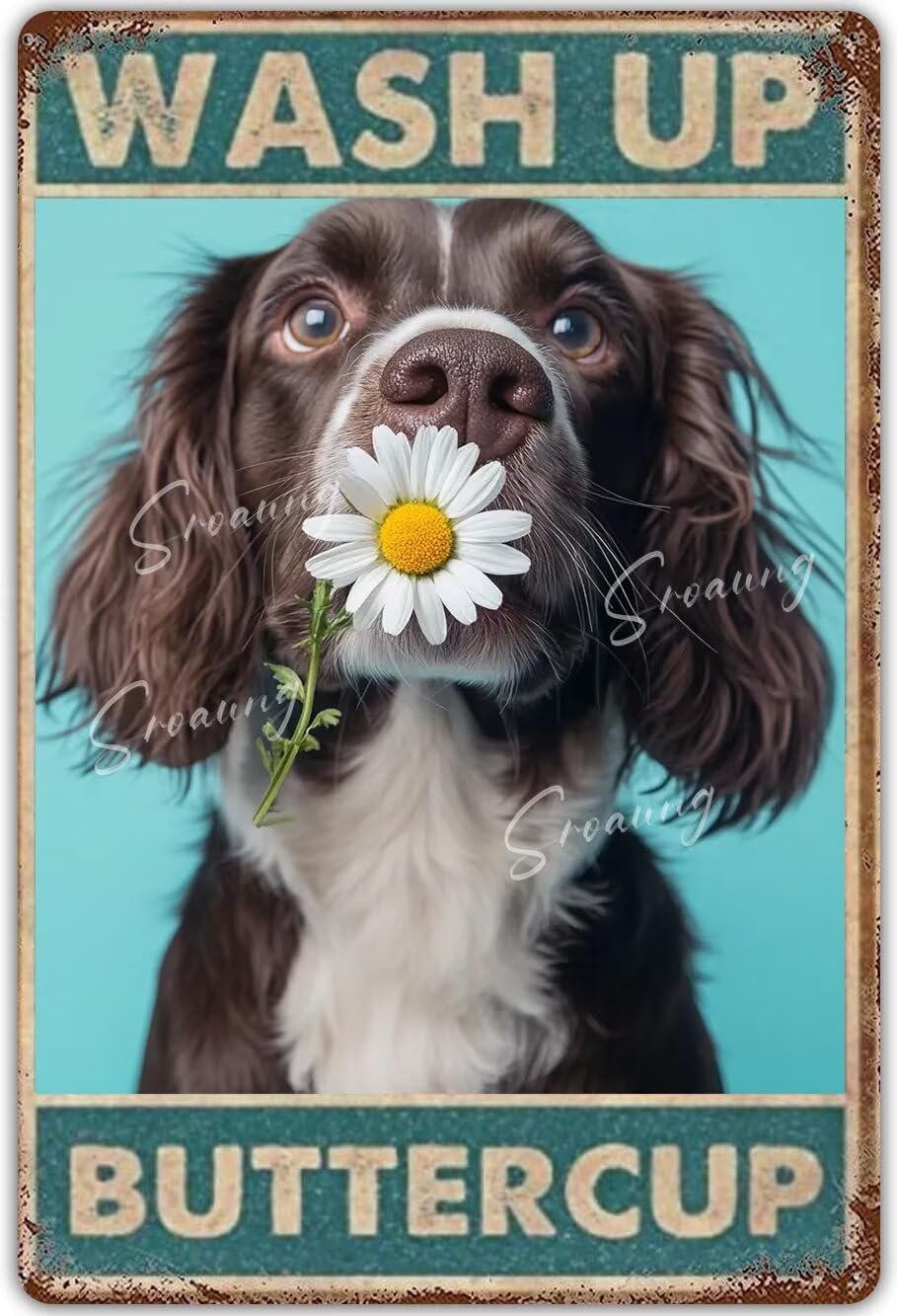 Anceky Springer Dog Bathroom Wall Art Metal Poster Wash Up Buttercup Funny Dog Retro Metal Tin Signs Dog Decor Wall Decor For Home Kitchen Office Club Vintage Bathroom Decor 8x12 Inch