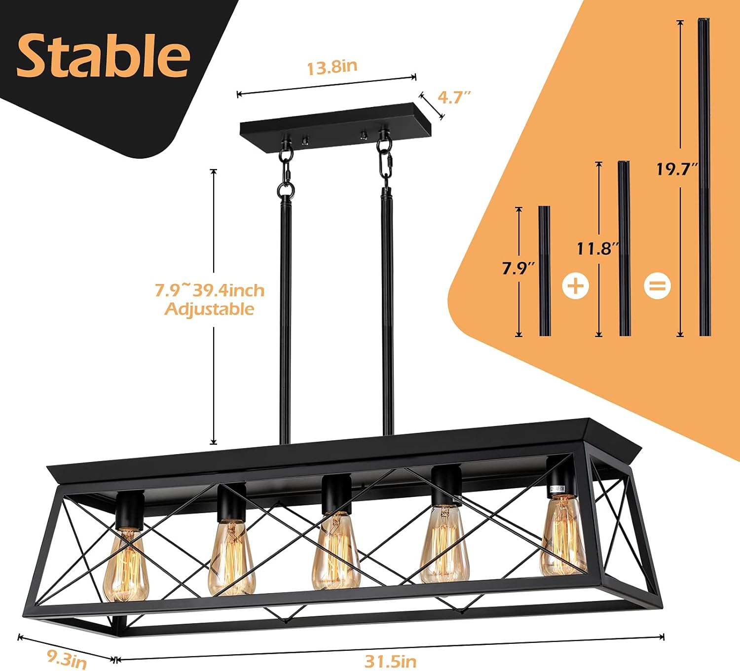 Chеареѕt 🛒 Kitchen Island Lighting, Farmhouse Chandelier, Licperron 5-Light Chandeliers for Dining Room, Kitchen, Bar