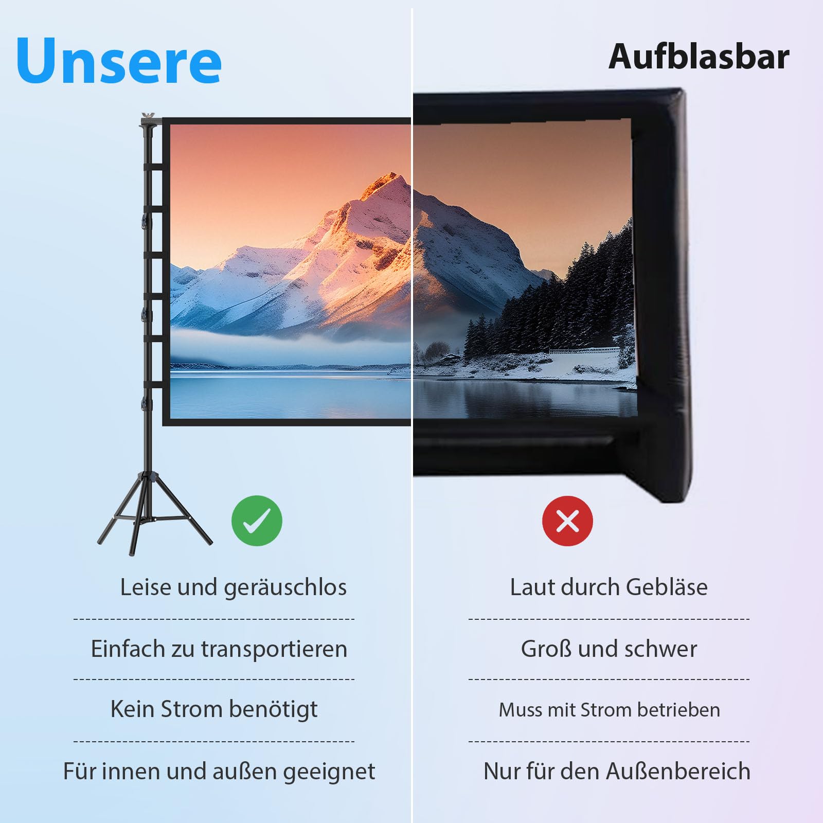 180 Zoll Outdoor Beamer Leinwand mit Stativ: VOOPVOR Tragbare Projektionsleinwand 16:9 4K HD, Kinoleinwand für Innen/Außen, mit Tragetasche & Höhenverstellbarem Stand für Heimkino und Wohnmobile