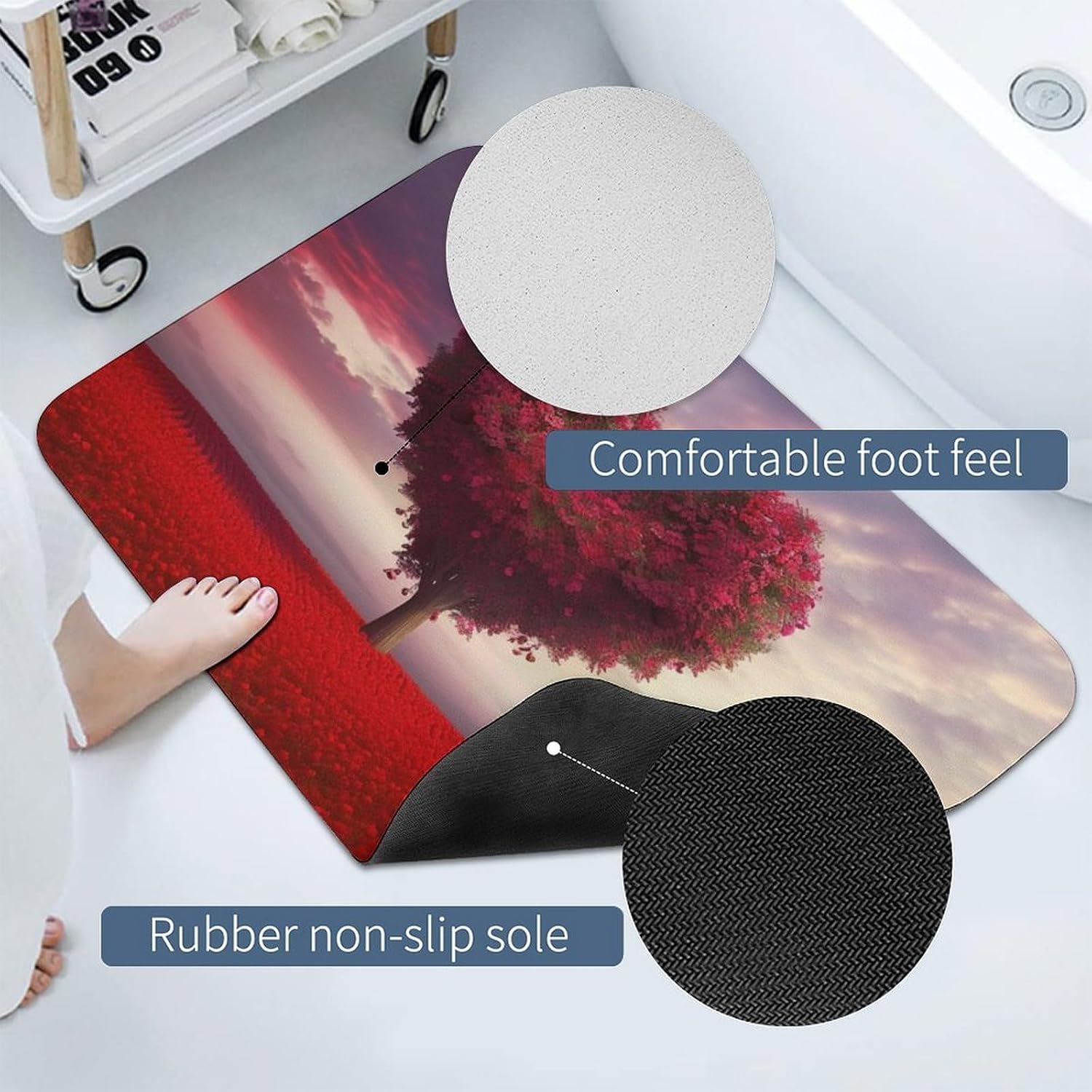 Stone Bath Mats for Bathroom Diatomaceous Earth Bath Mat Red Rose Heart Shaped Tree Diatomaceous Earth Shower Mat Non-Slip Super Absorbent Quick Drying Bathroom Floor Mat for Bathtubs 16"x24"