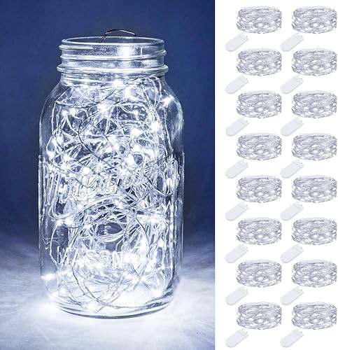 Miniatura 1 de Litogo - Paquete de 16 luces de hadas que funcionan con pilas, 7 pies, 20 luces LED impermeables, alambre plateado, guirnalda de luces para tarros