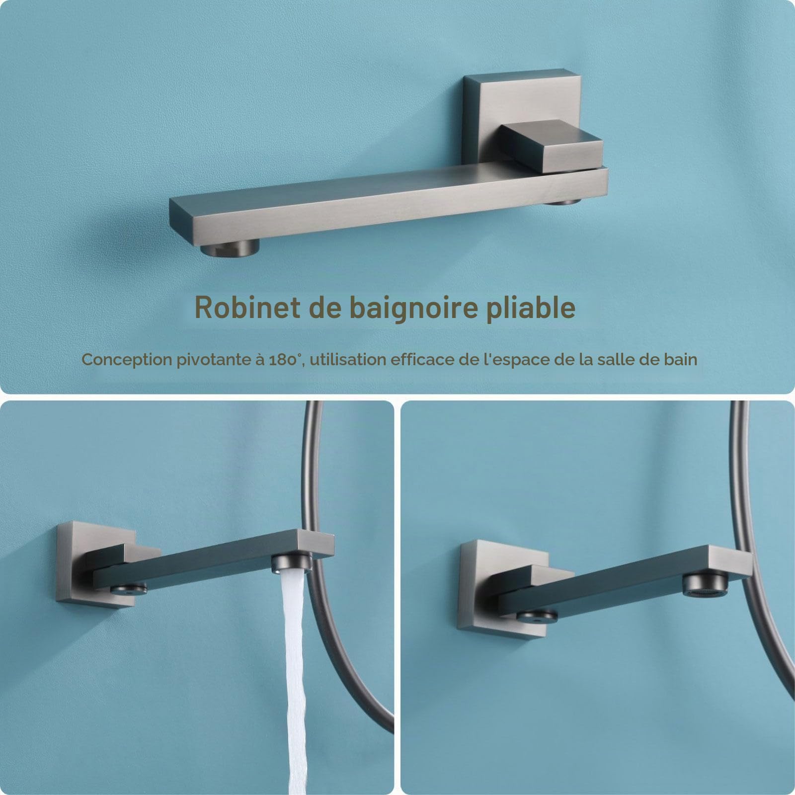 Colonne de Douche Encastrée, HSS0465 Moderne Ensemble de Douche Thermostatique, 30x20cm Pluie Systèmes de Douche, Touches du Piano, Douchette à Main 3 Modes, Robinet de Baignoire Pliable