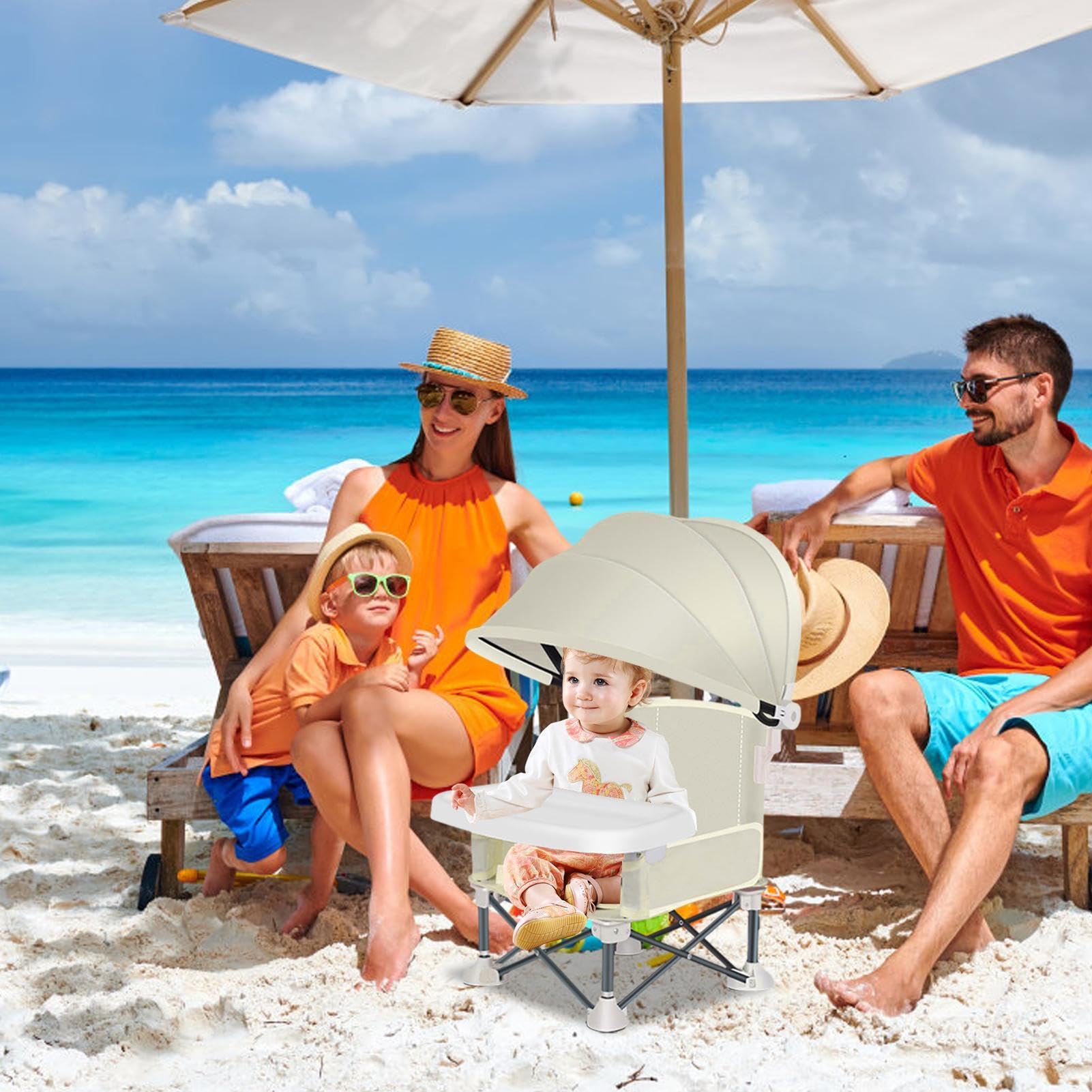 Seggiolino Portatile per Bambini | Seggiolino per Bambini Seggiolinos Da Viaggio Pieghevole | Sedia Pieghevole con Tendalino E Vassoio Rimovibile | per Casa Giardino Spiaggia Campeggio