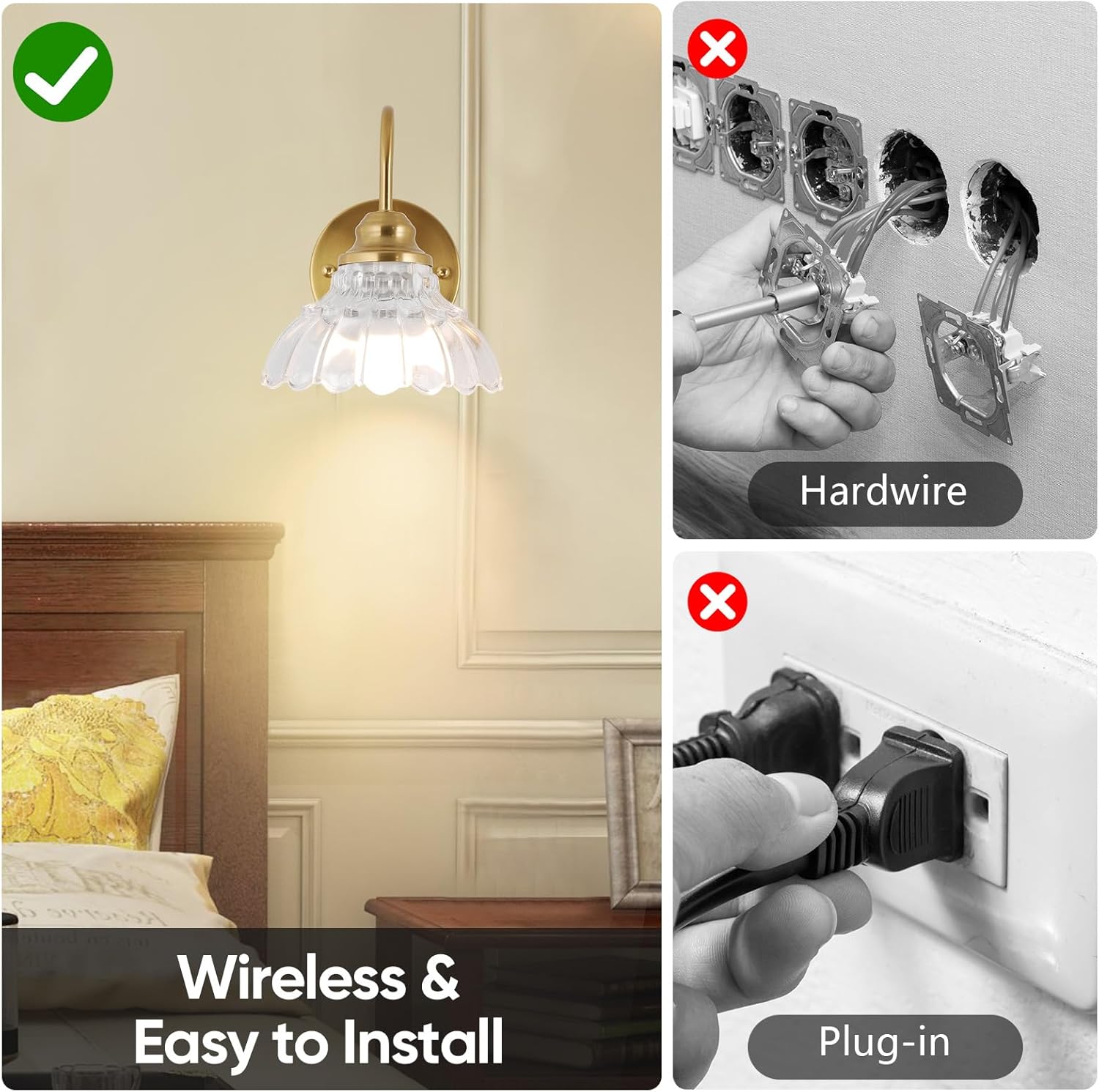 Vintage Battery Operated Wall Sconce,Wireless Wall Sconces Set of 2 with Remote,Rechargeable Wall Sconces Set of Two,Gold Decor Wall Lamp Fixtures Dimmable for Bedroom Living Room Bathroom Hallway